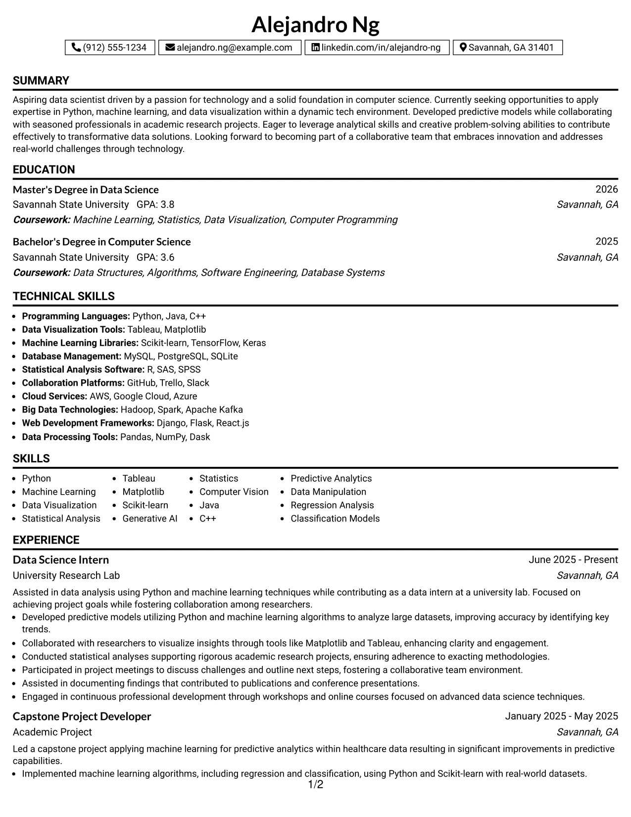 Resume Example Page 1