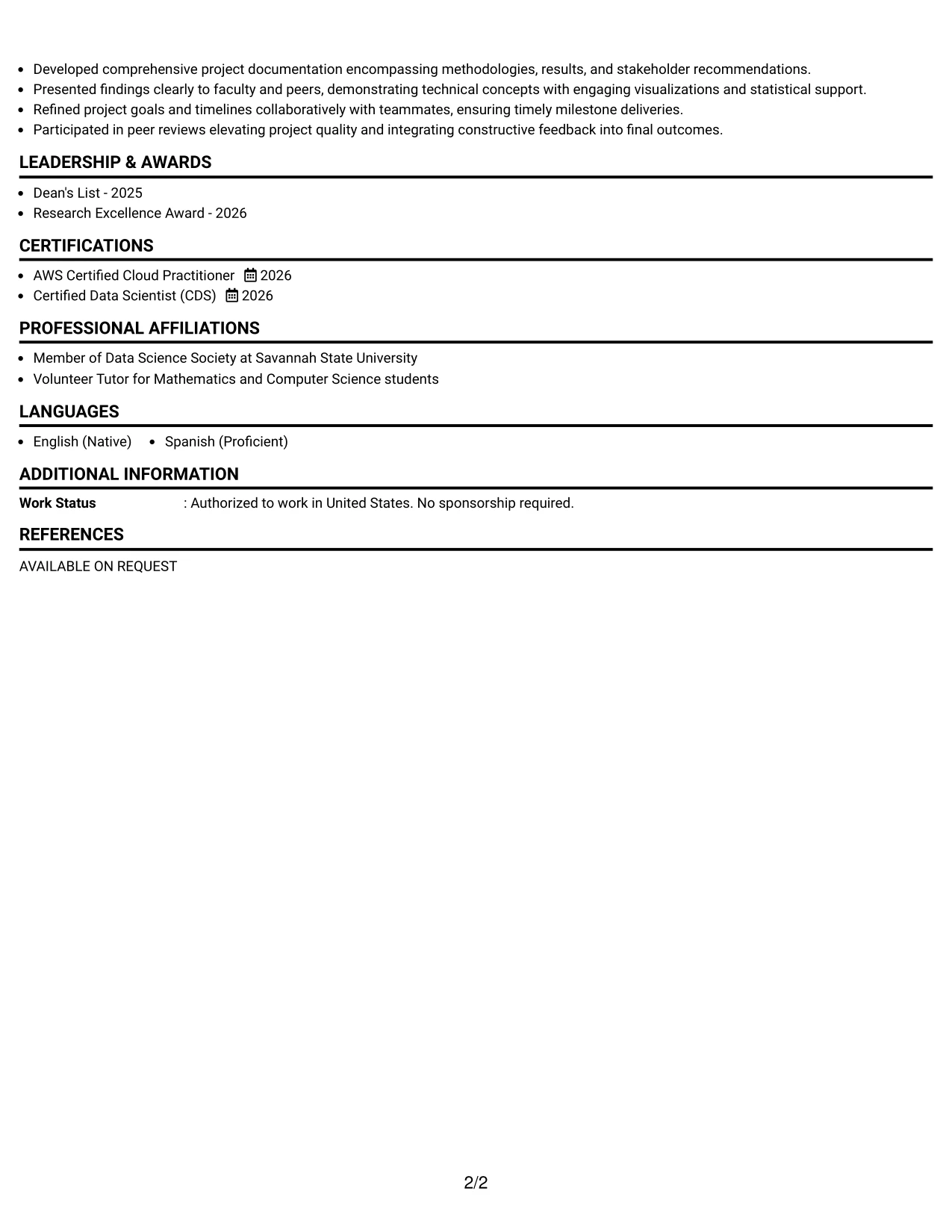 Resume Example Page 2