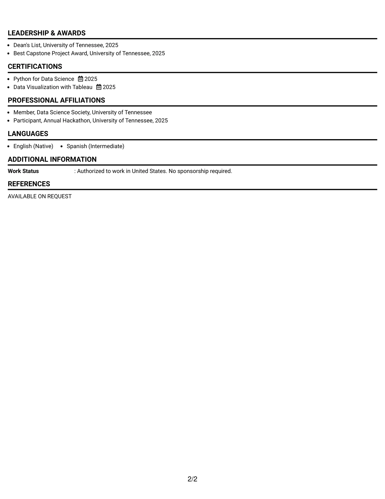 Resume Example Page 2