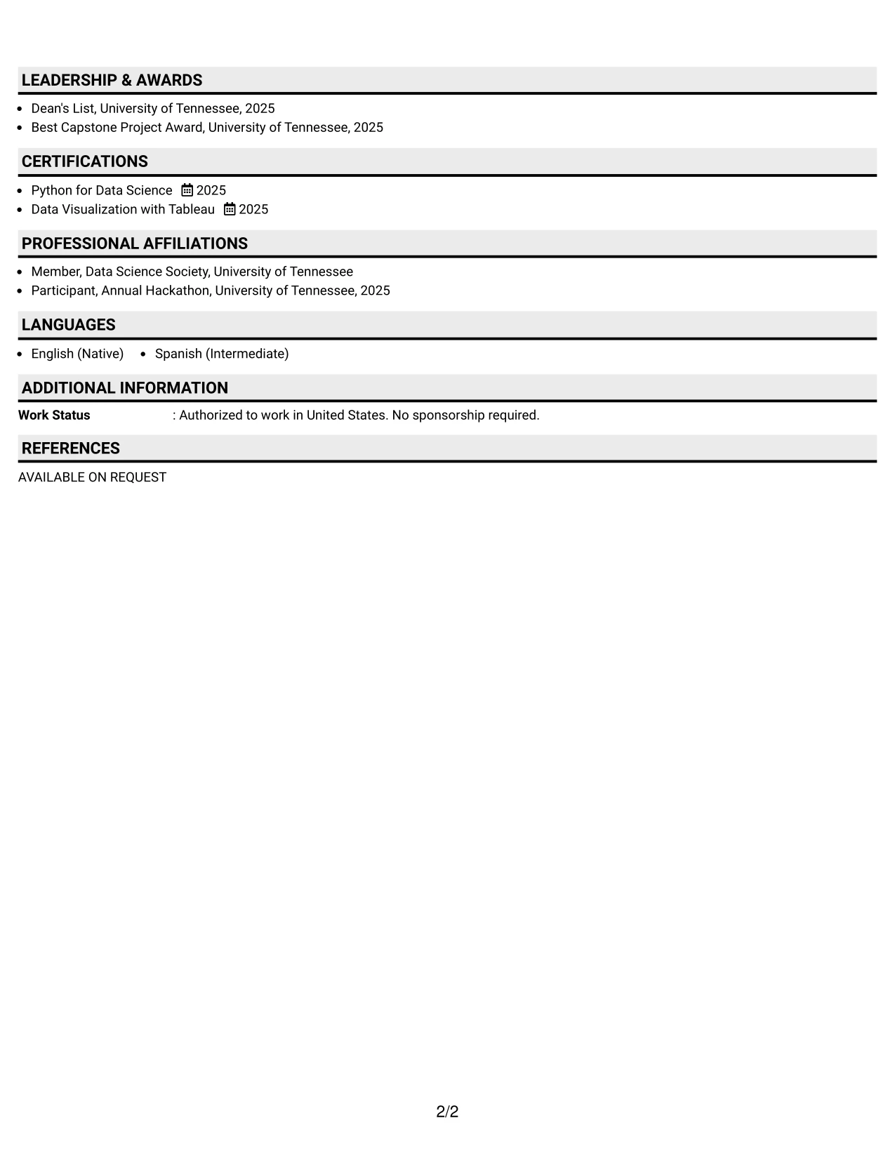 Resume Example Page 2