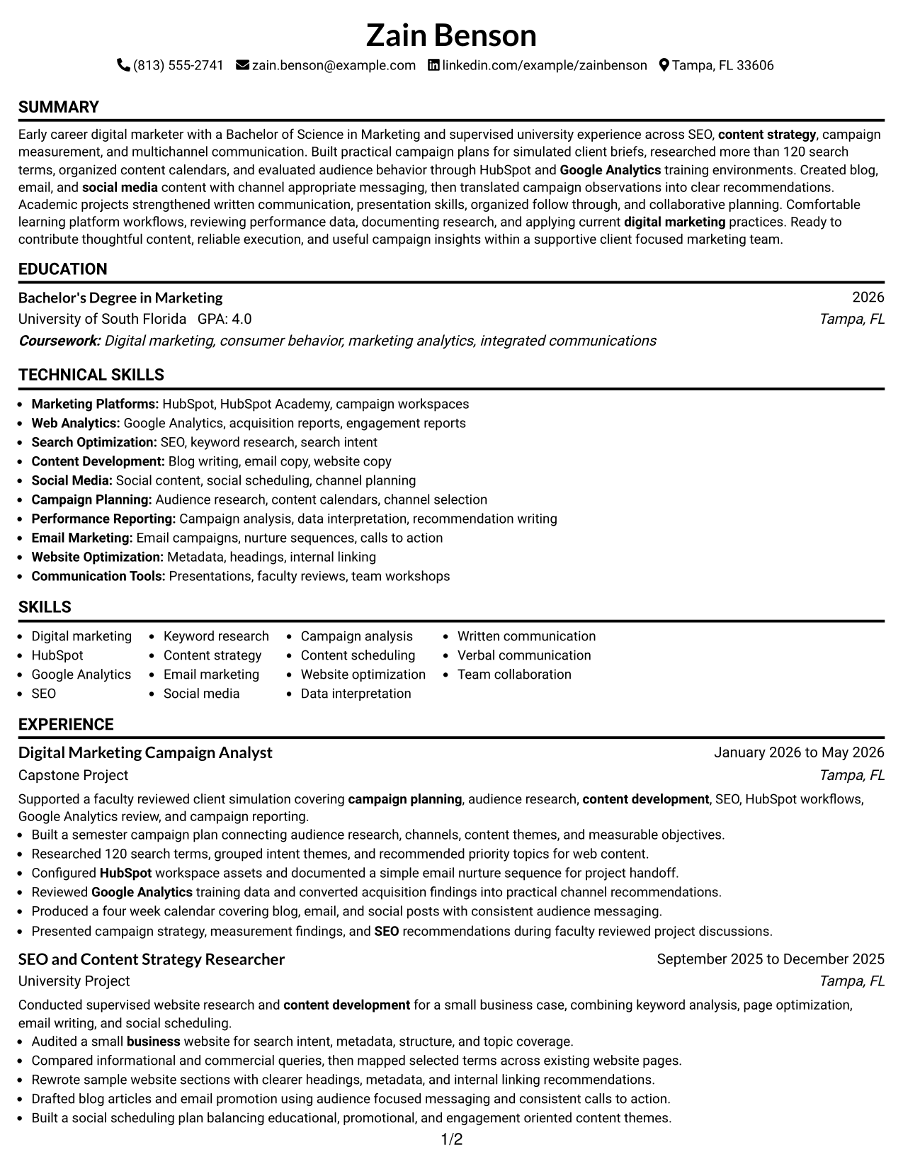 Resume Example Page 1