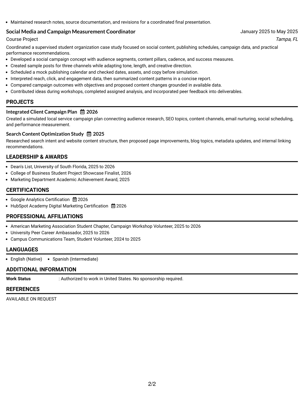 Resume Example Page 2