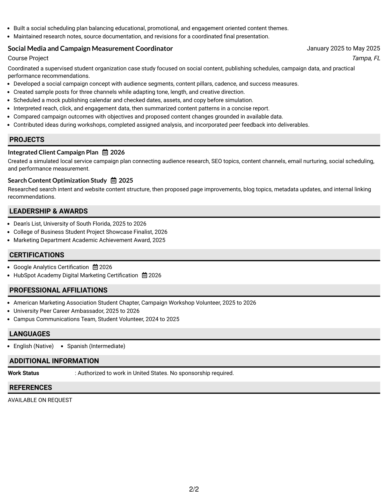 Resume Example Page 2