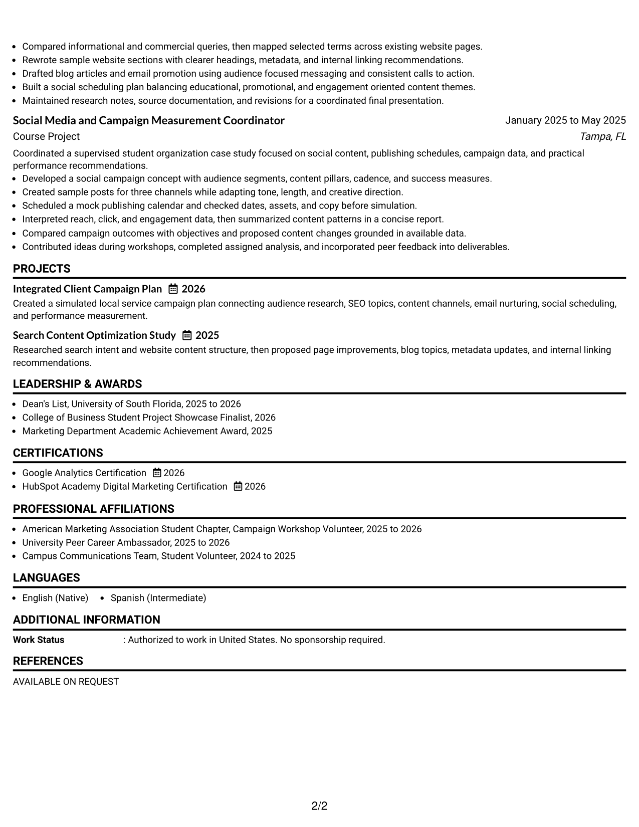 Resume Example Page 2