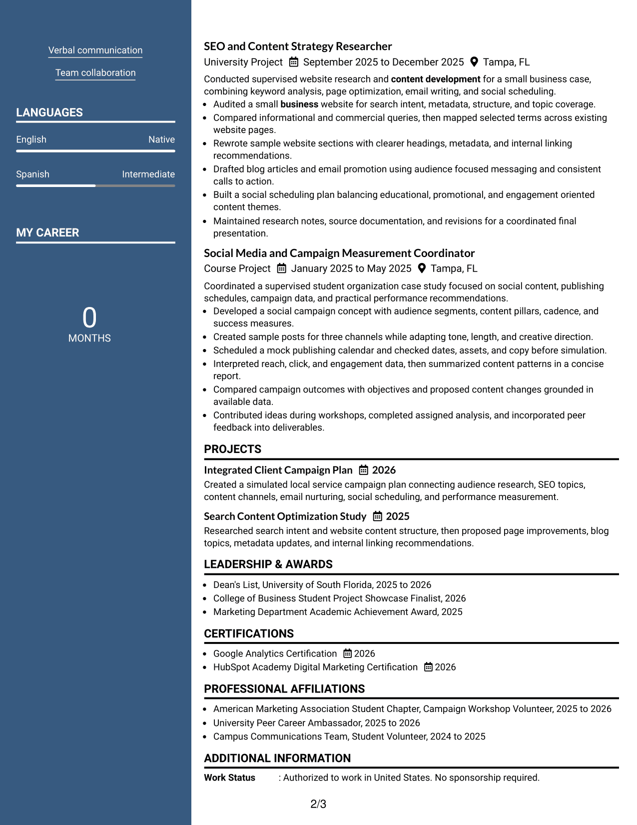Resume Example Page 2