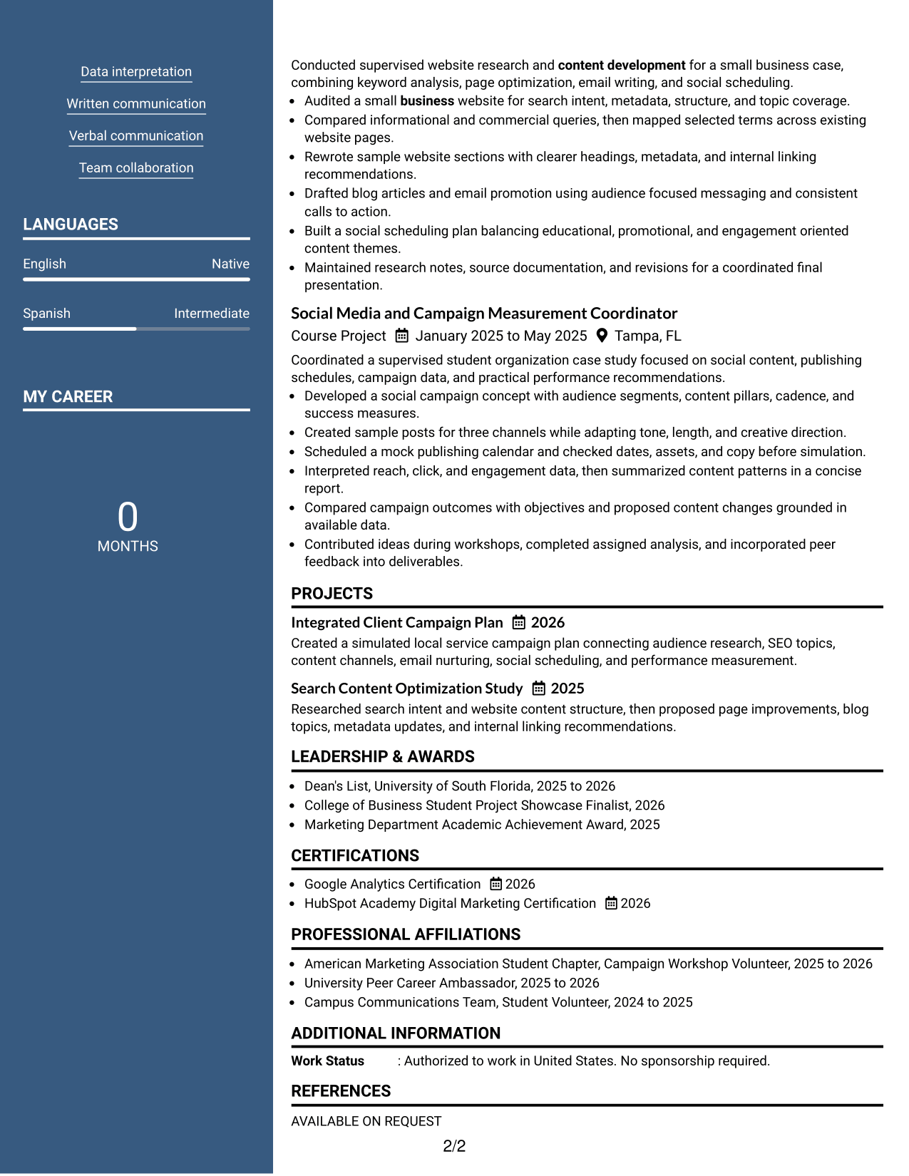Resume Example Page 2