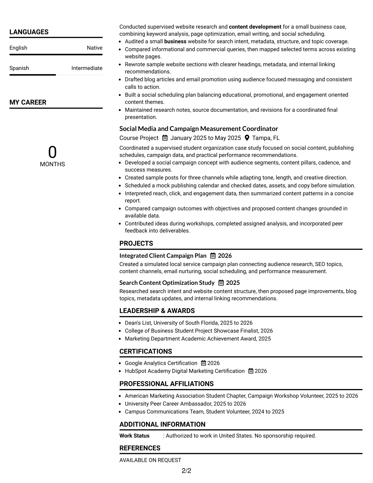 Resume Example Page 2