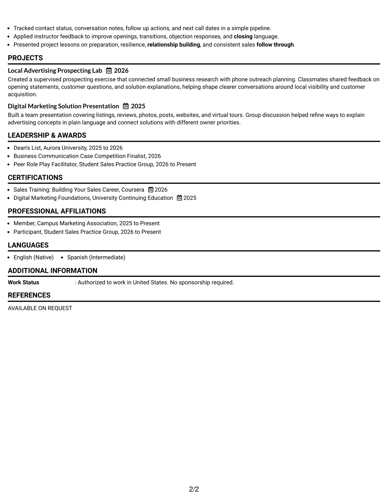 Resume Example Page 2