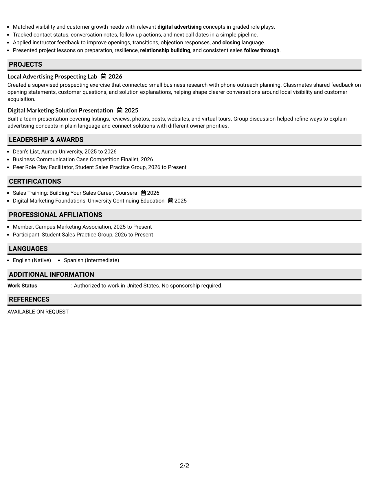 Resume Example Page 2