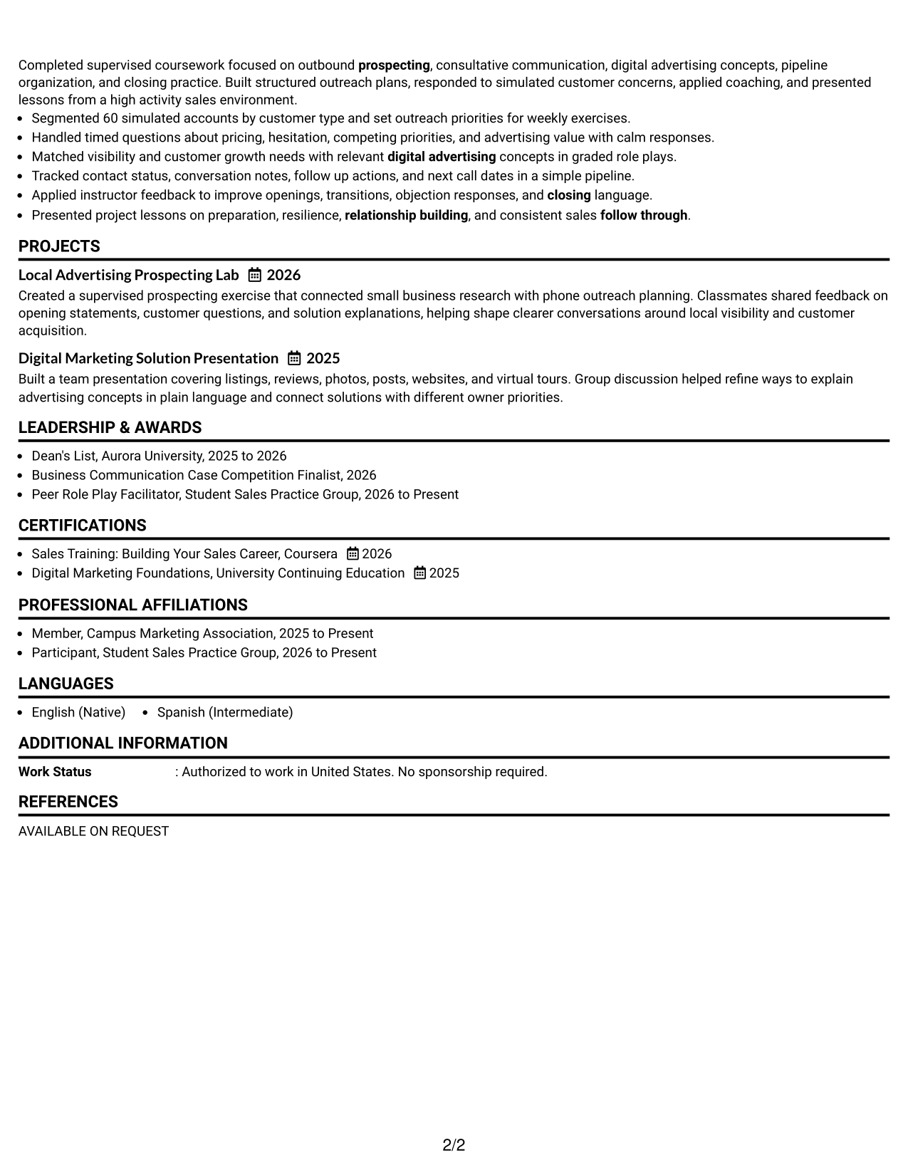 Resume Example Page 2