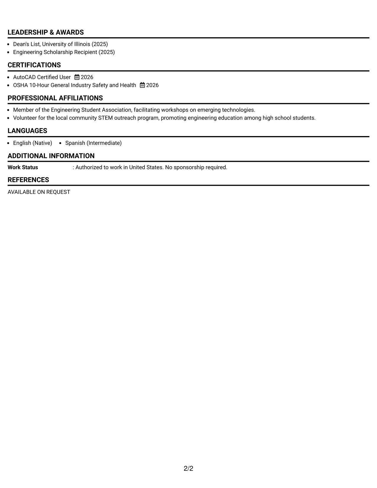 Resume Example Page 2