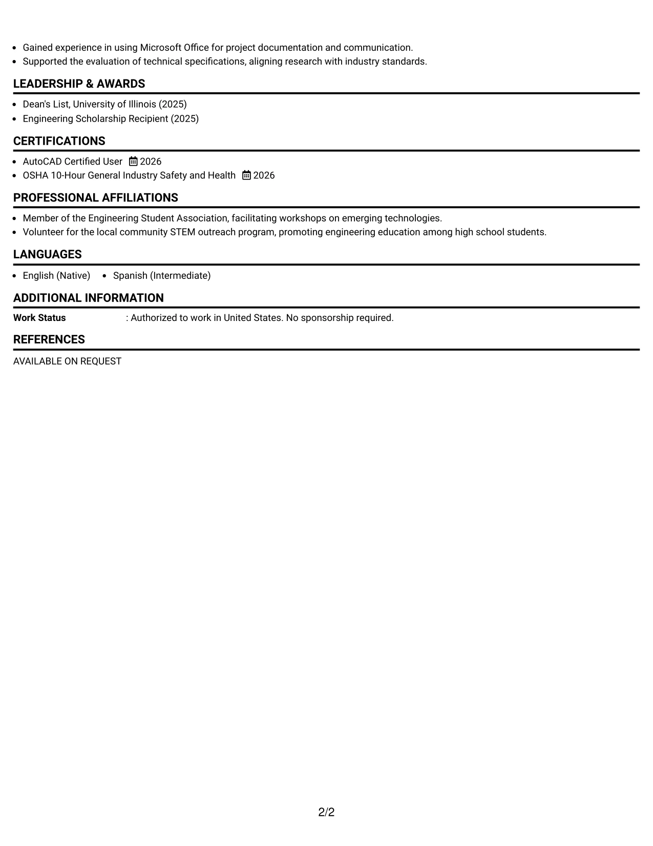 Resume Example Page 2