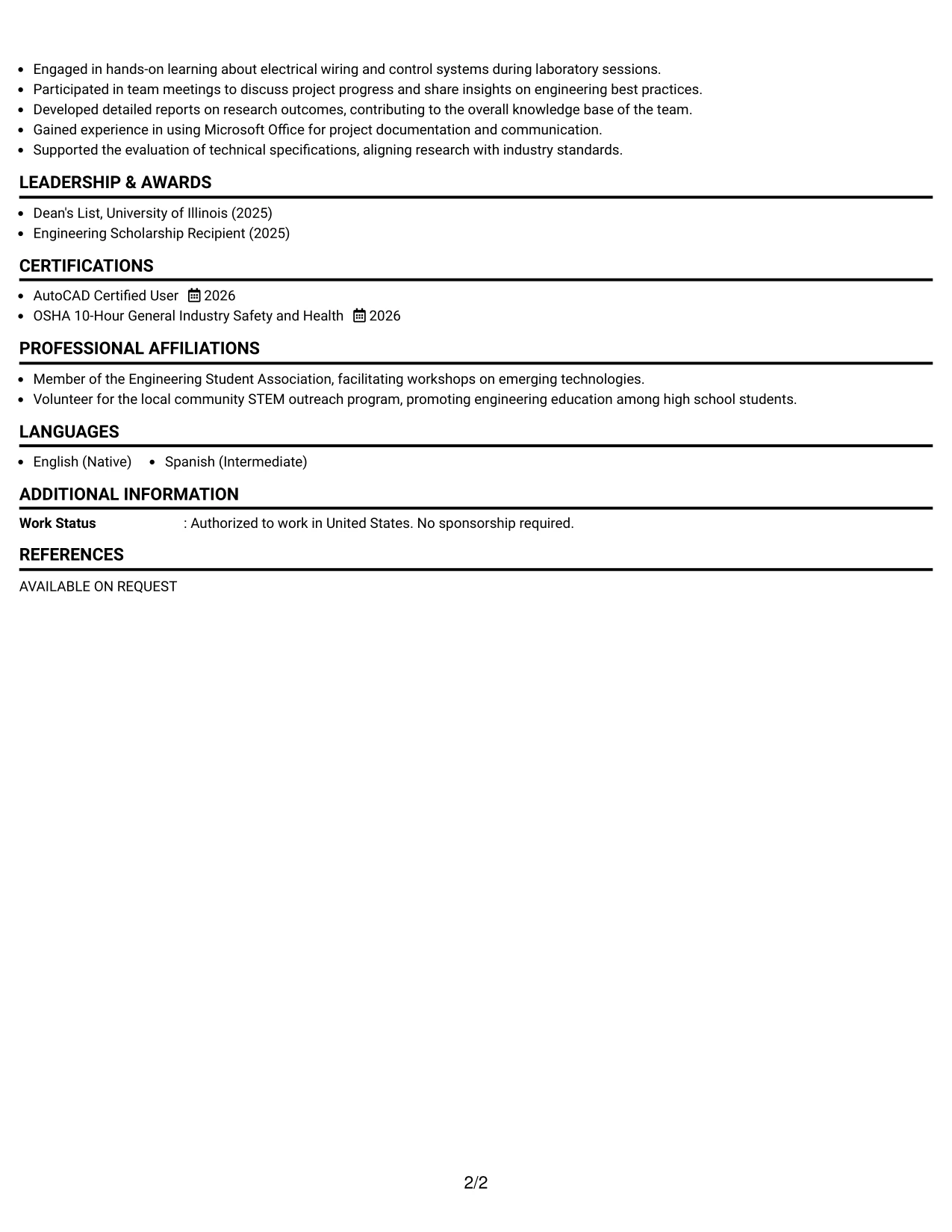 Resume Example Page 2