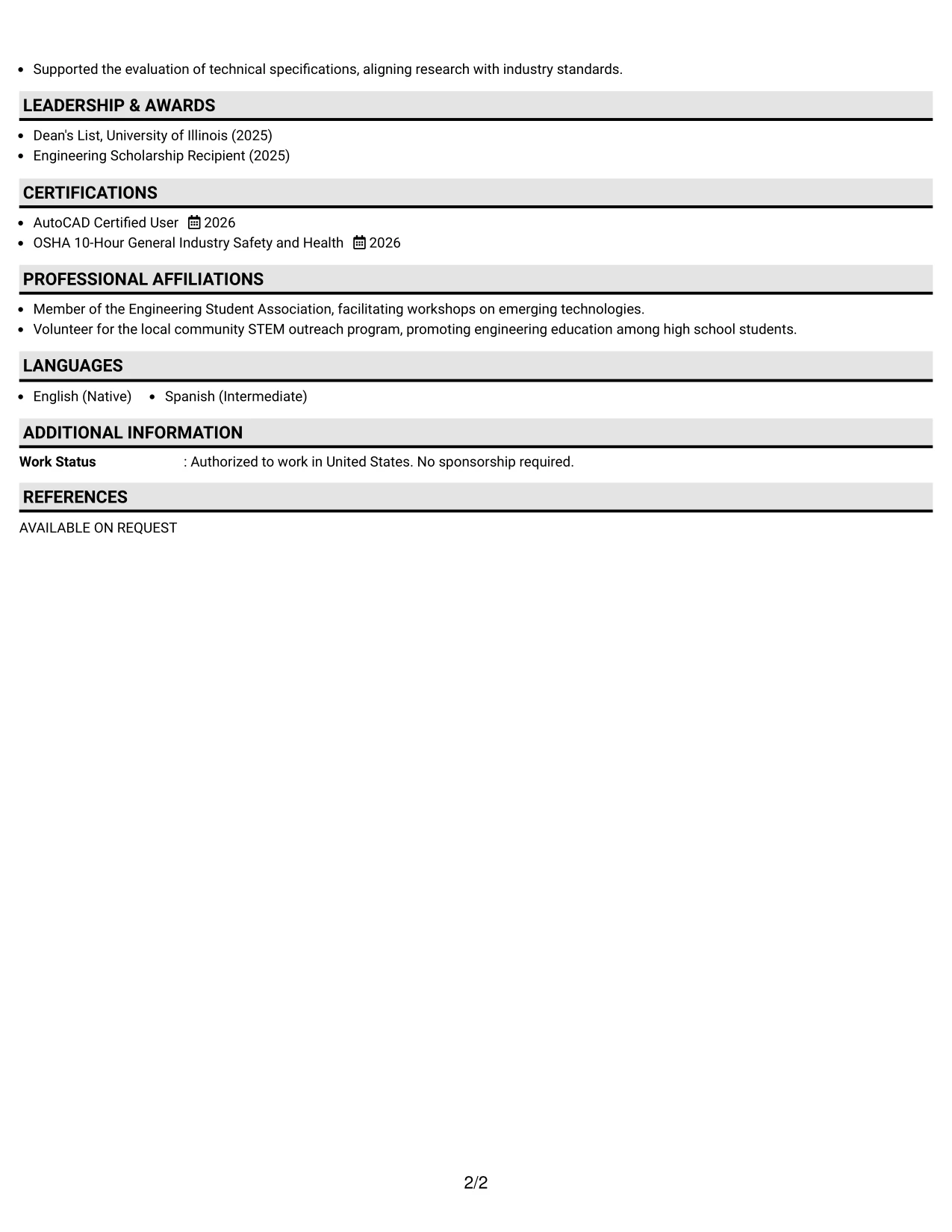Resume Example Page 2