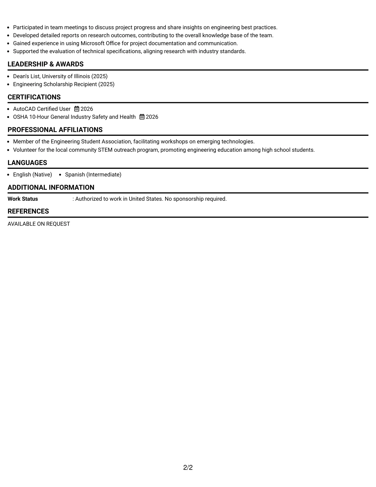Resume Example Page 2