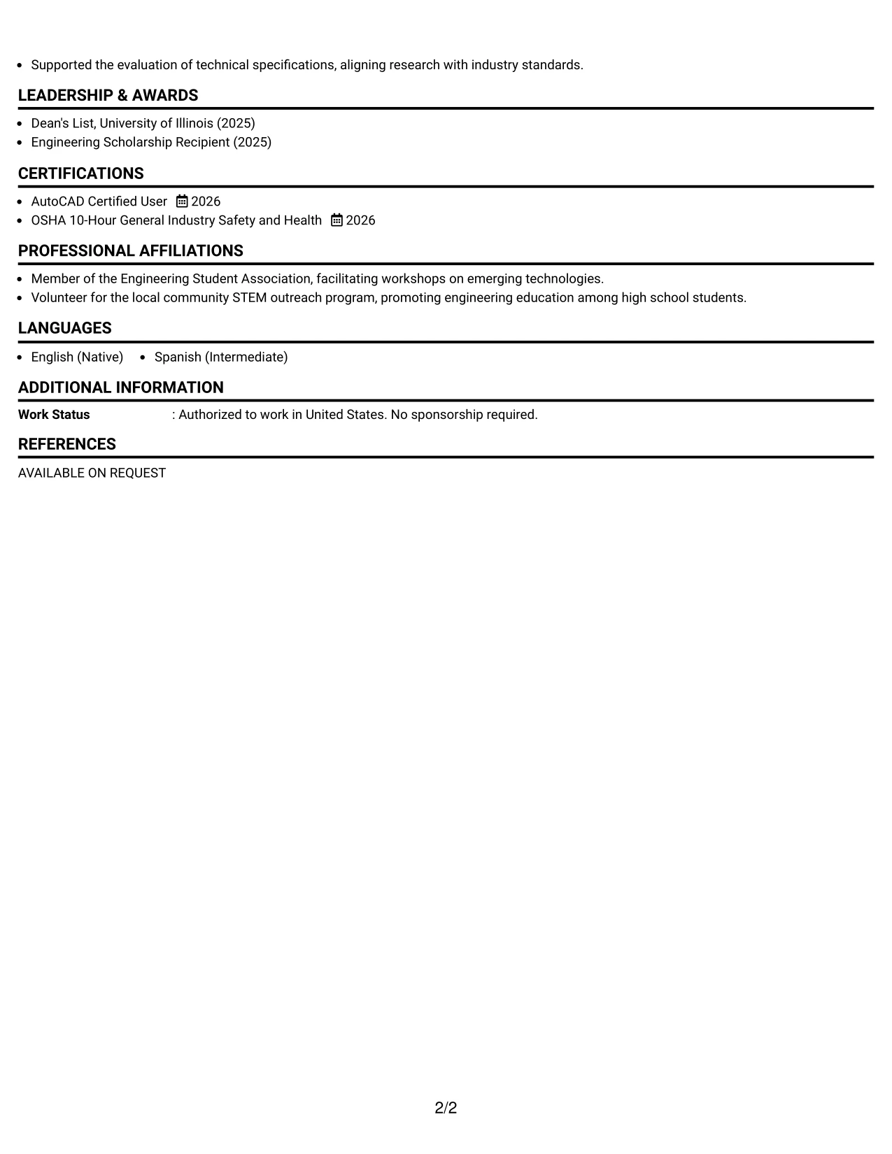 Resume Example Page 2