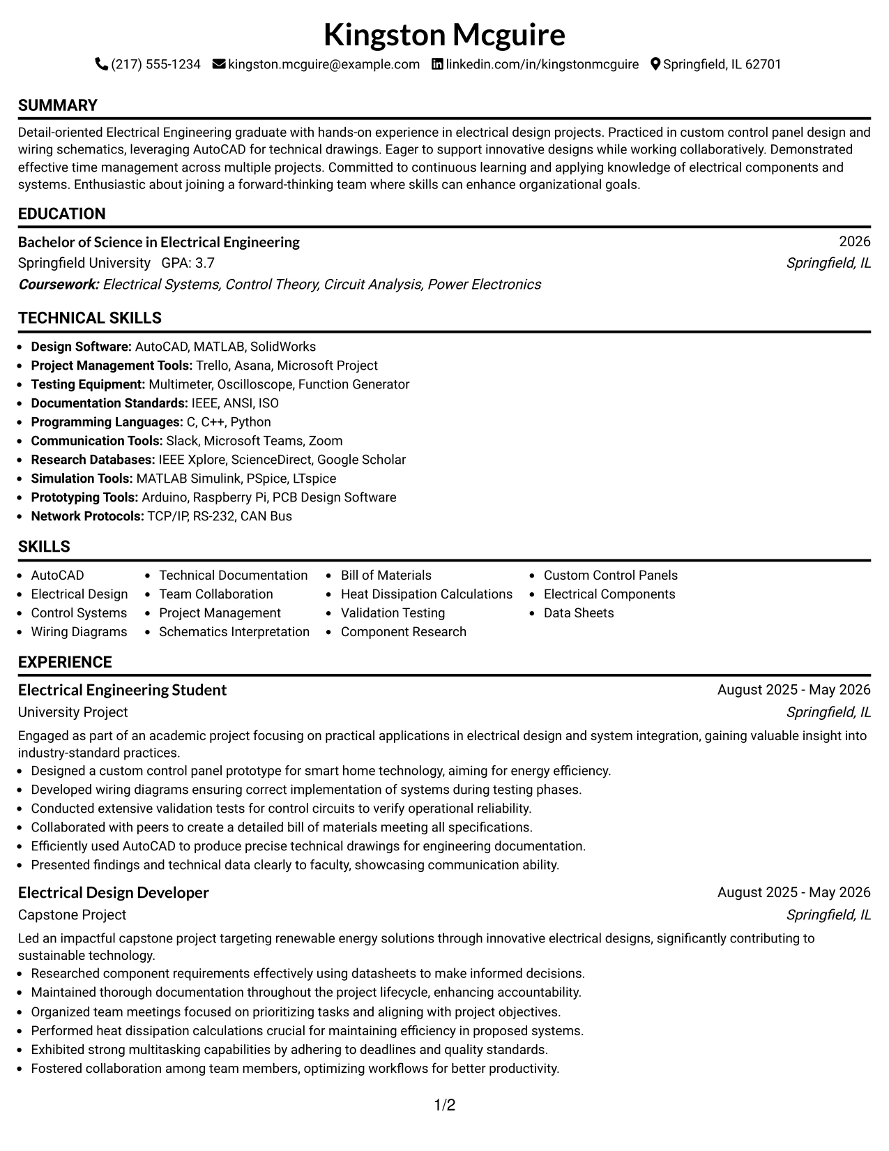 Resume Example Page 1