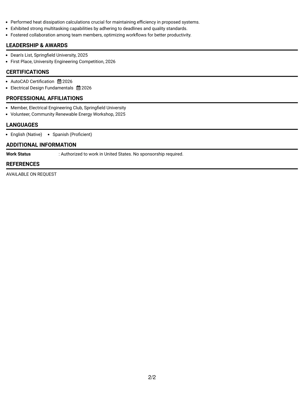 Resume Example Page 2