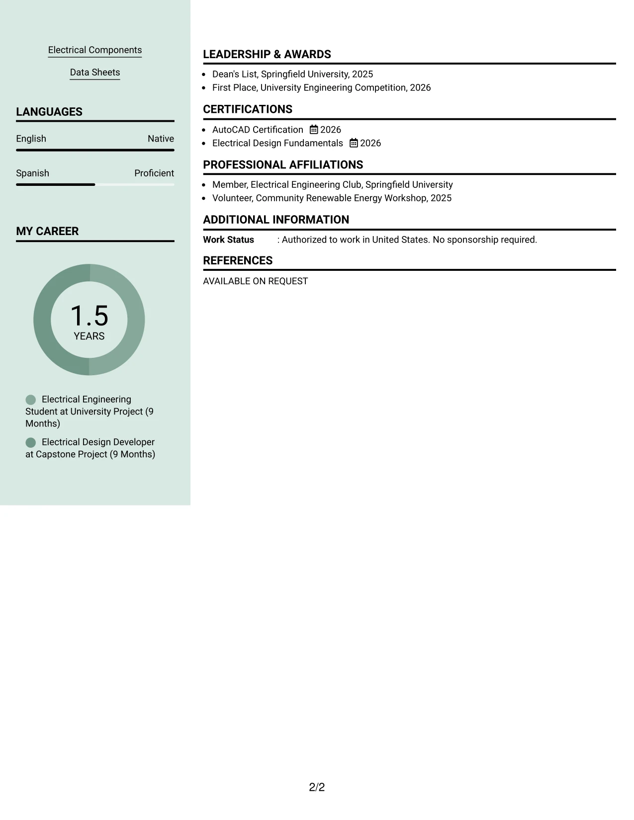 Resume Example Page 2
