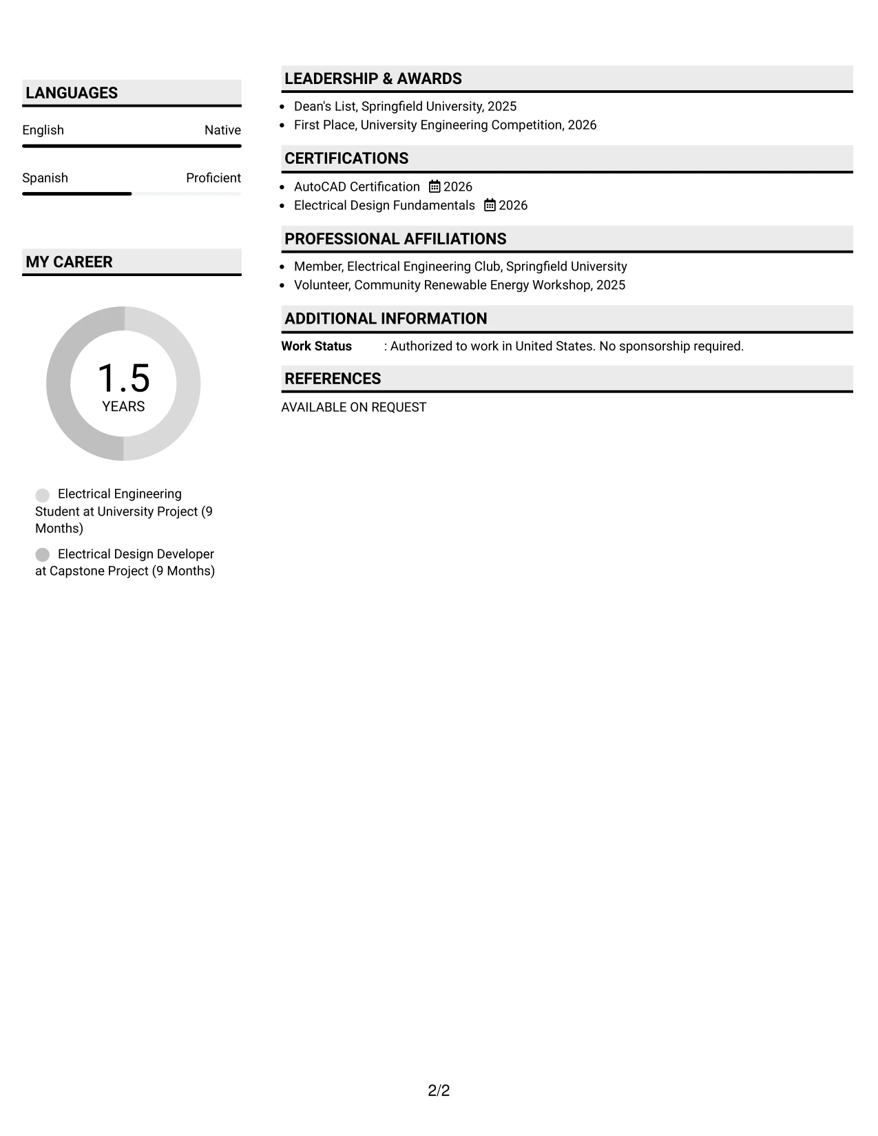 Resume Example Page 2