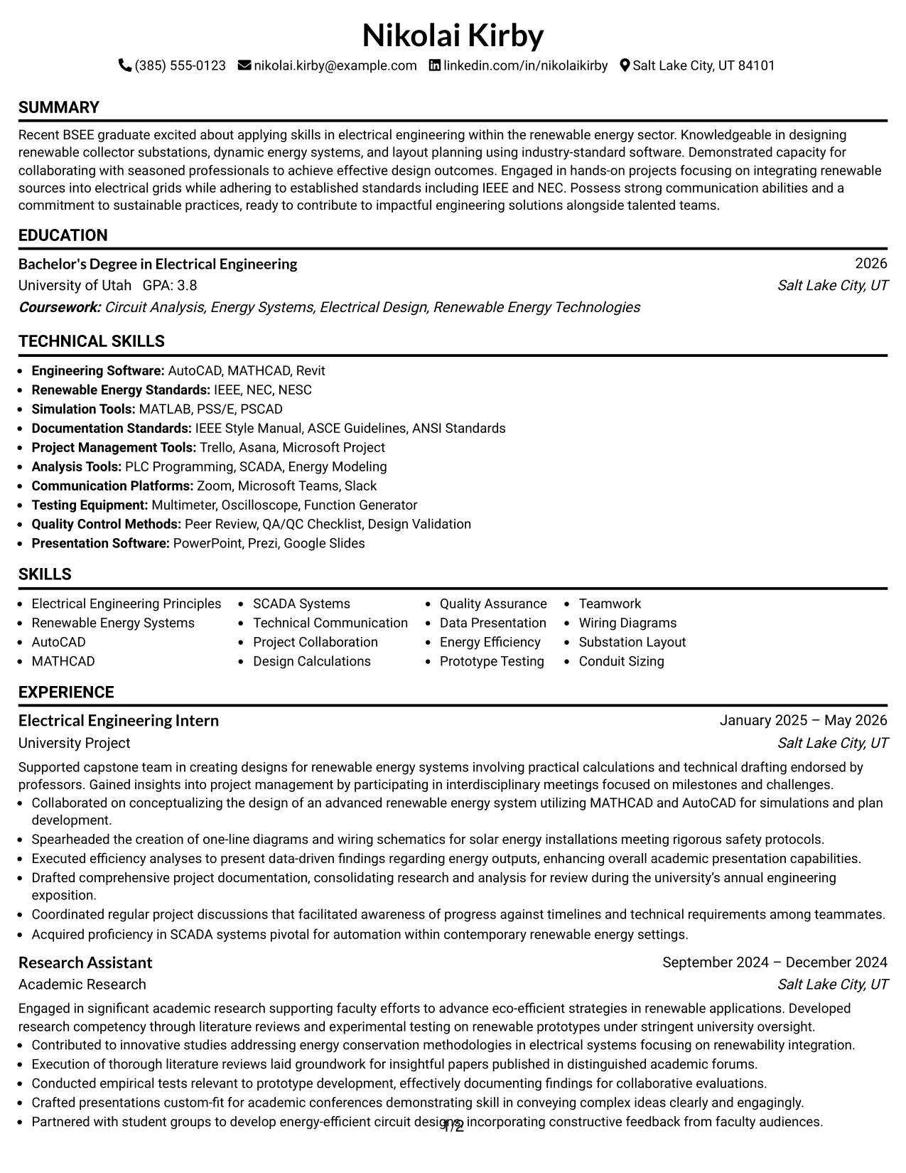 Resume Example Page 1