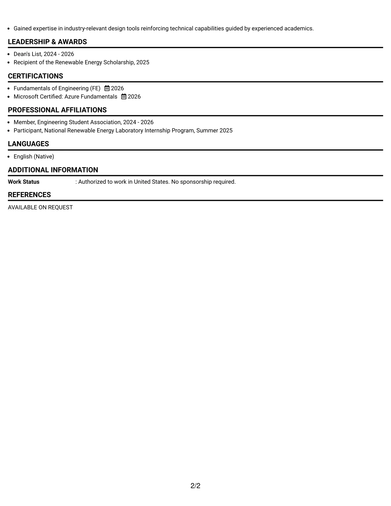 Resume Example Page 2
