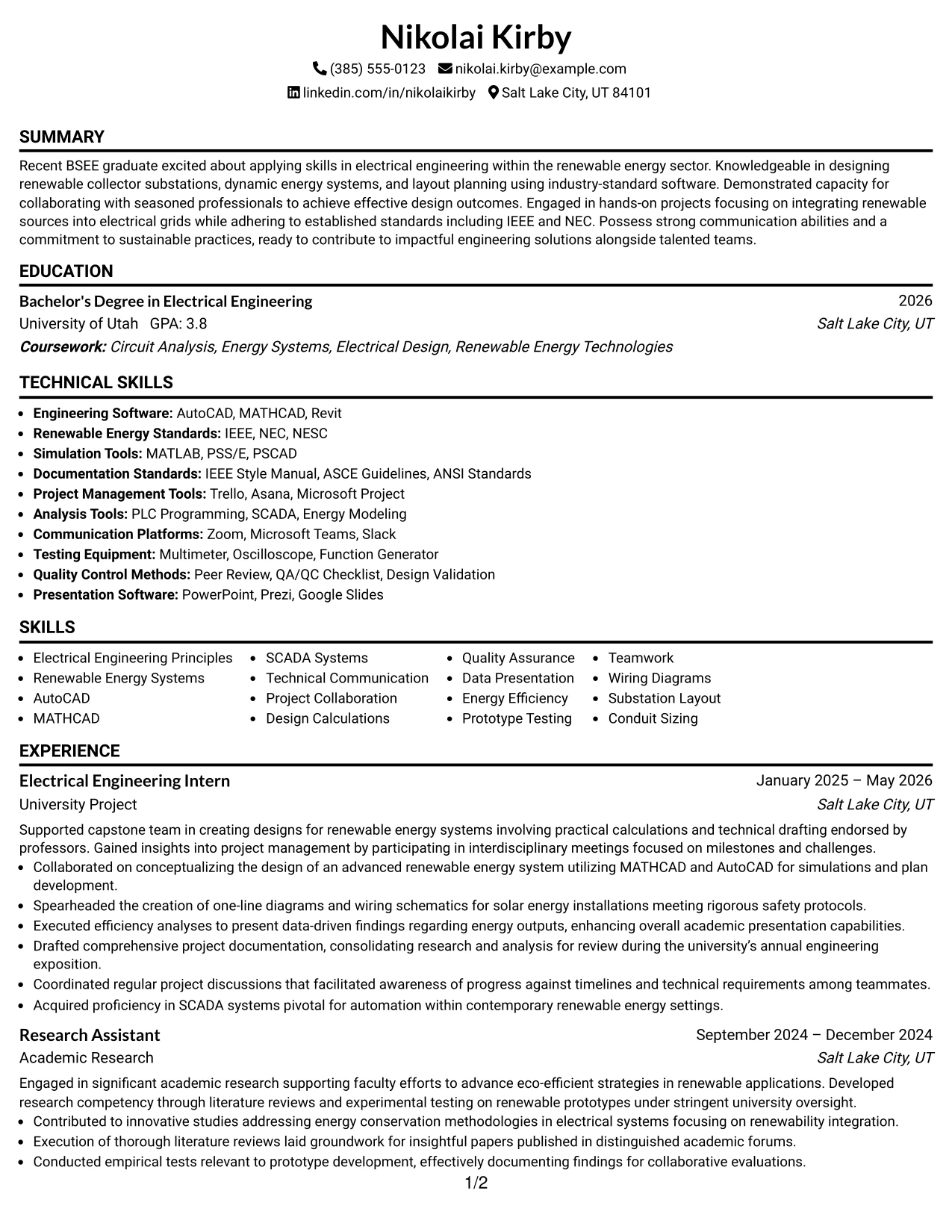 Resume Example Page 1
