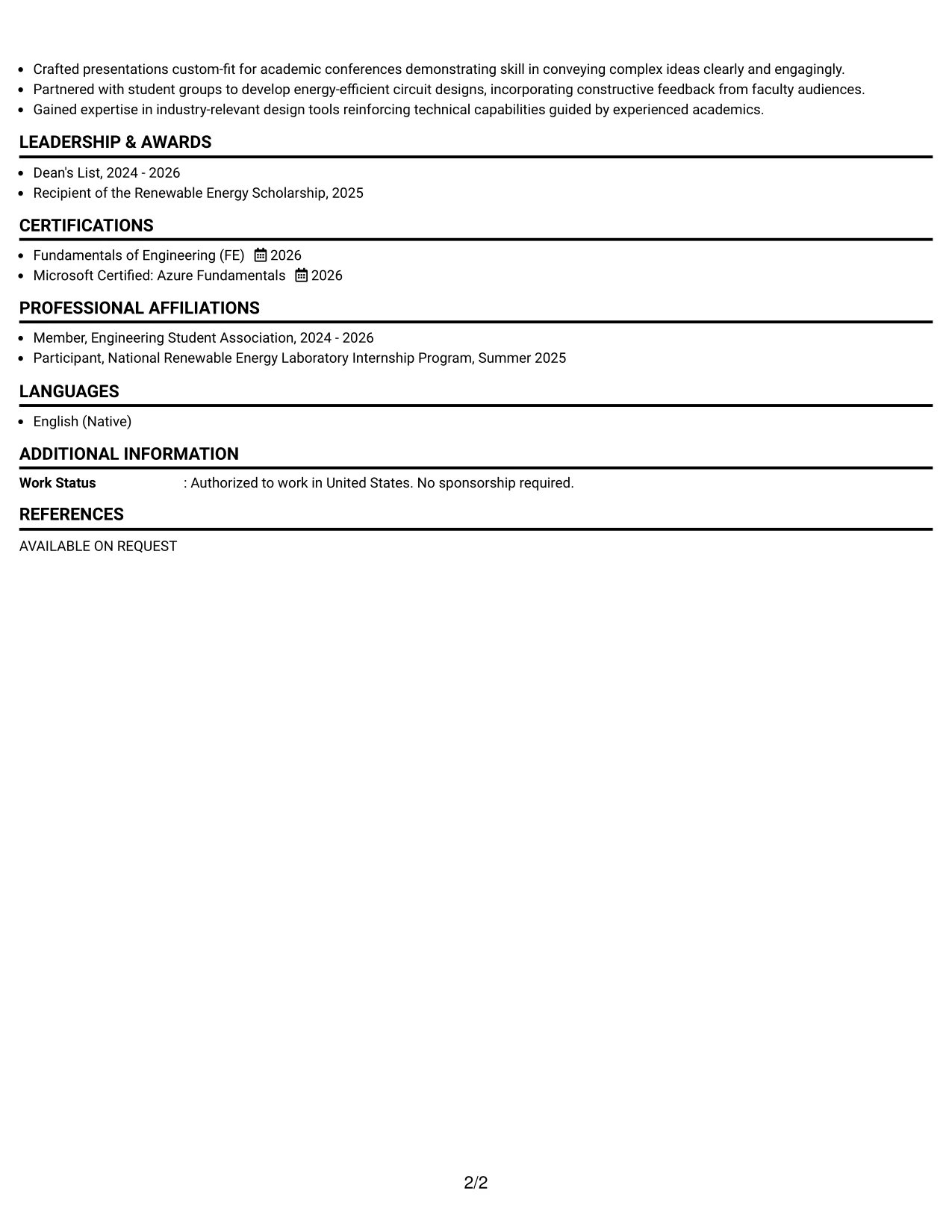 Resume Example Page 2