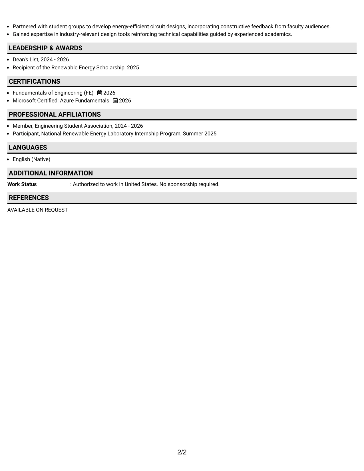 Resume Example Page 2