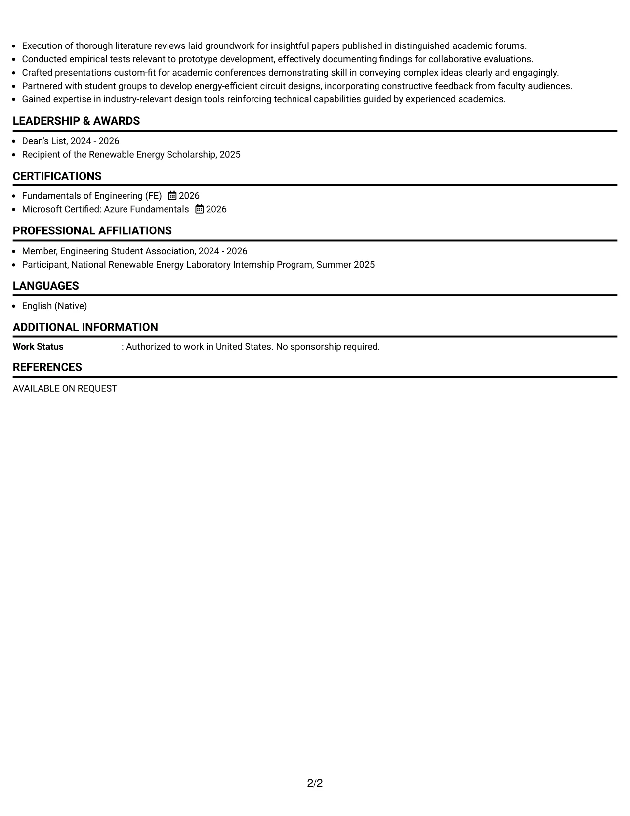 Resume Example Page 2