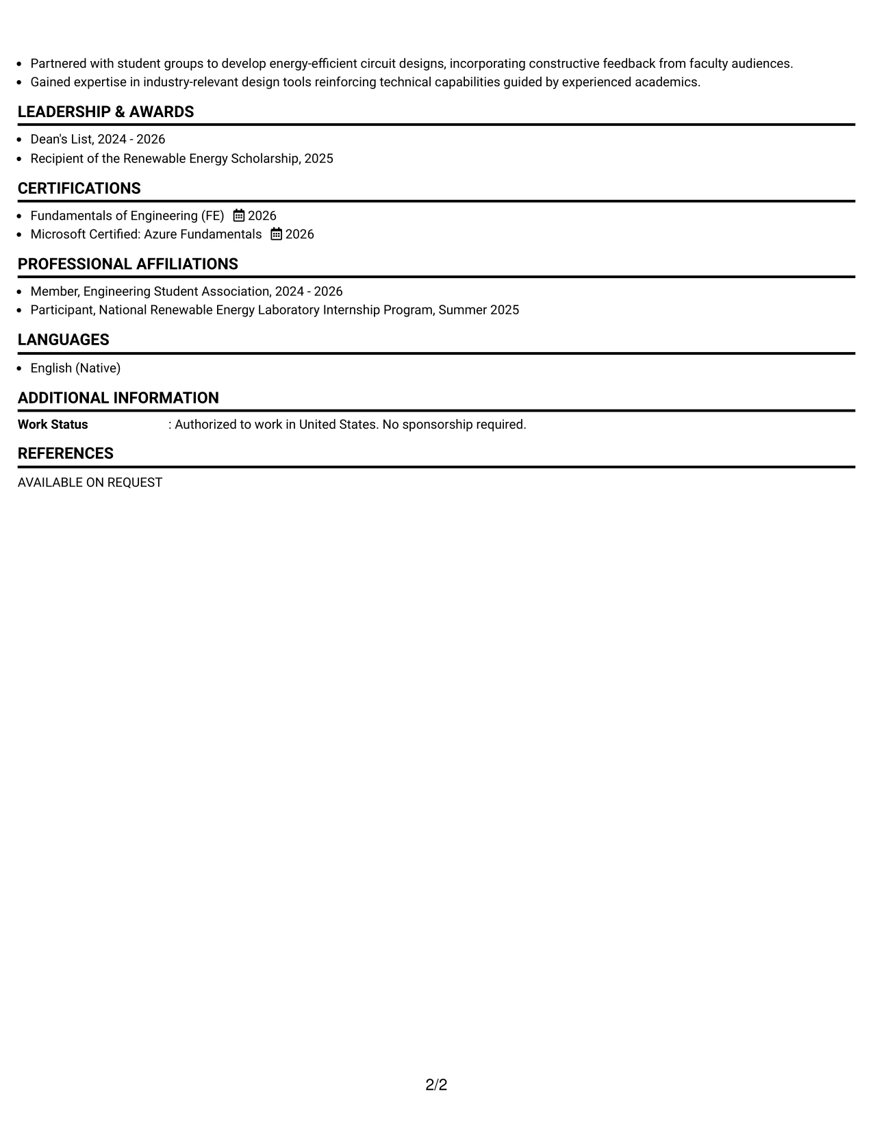 Resume Example Page 2
