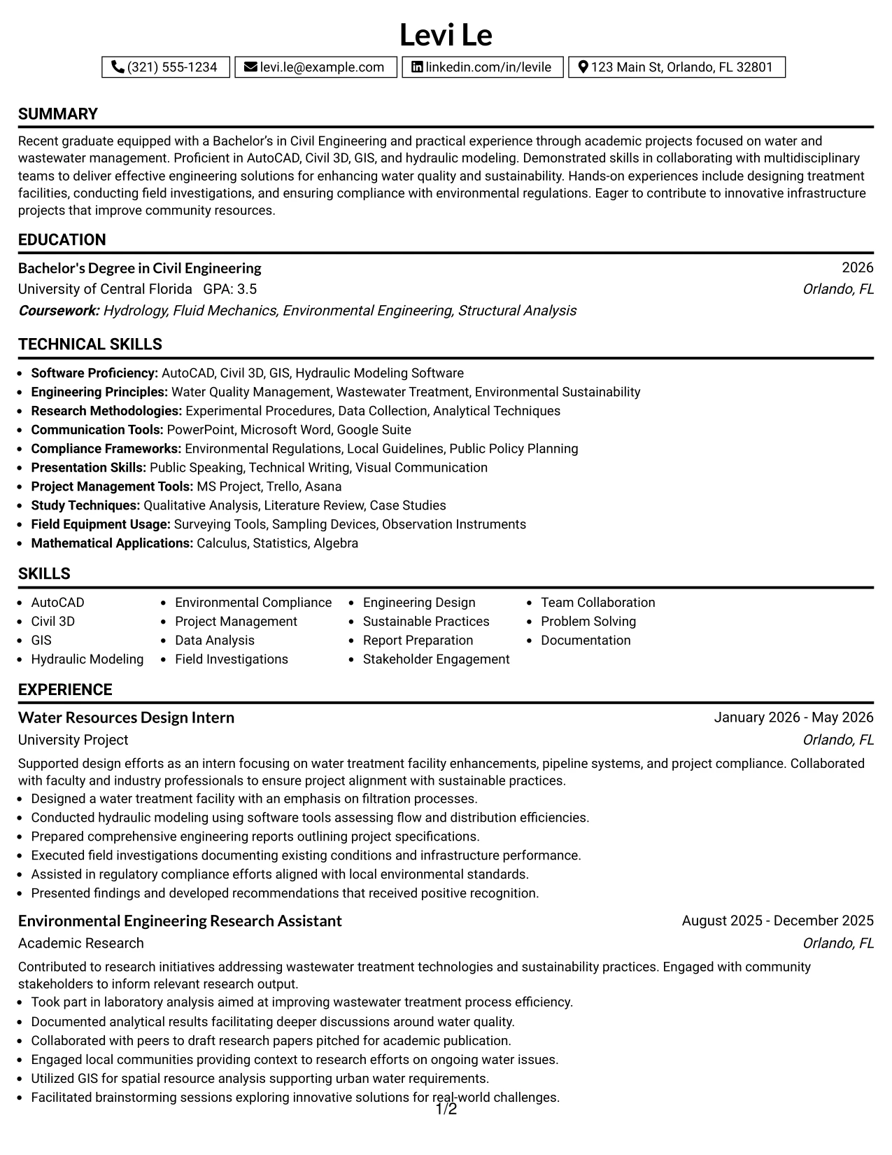 Resume Example Page 1
