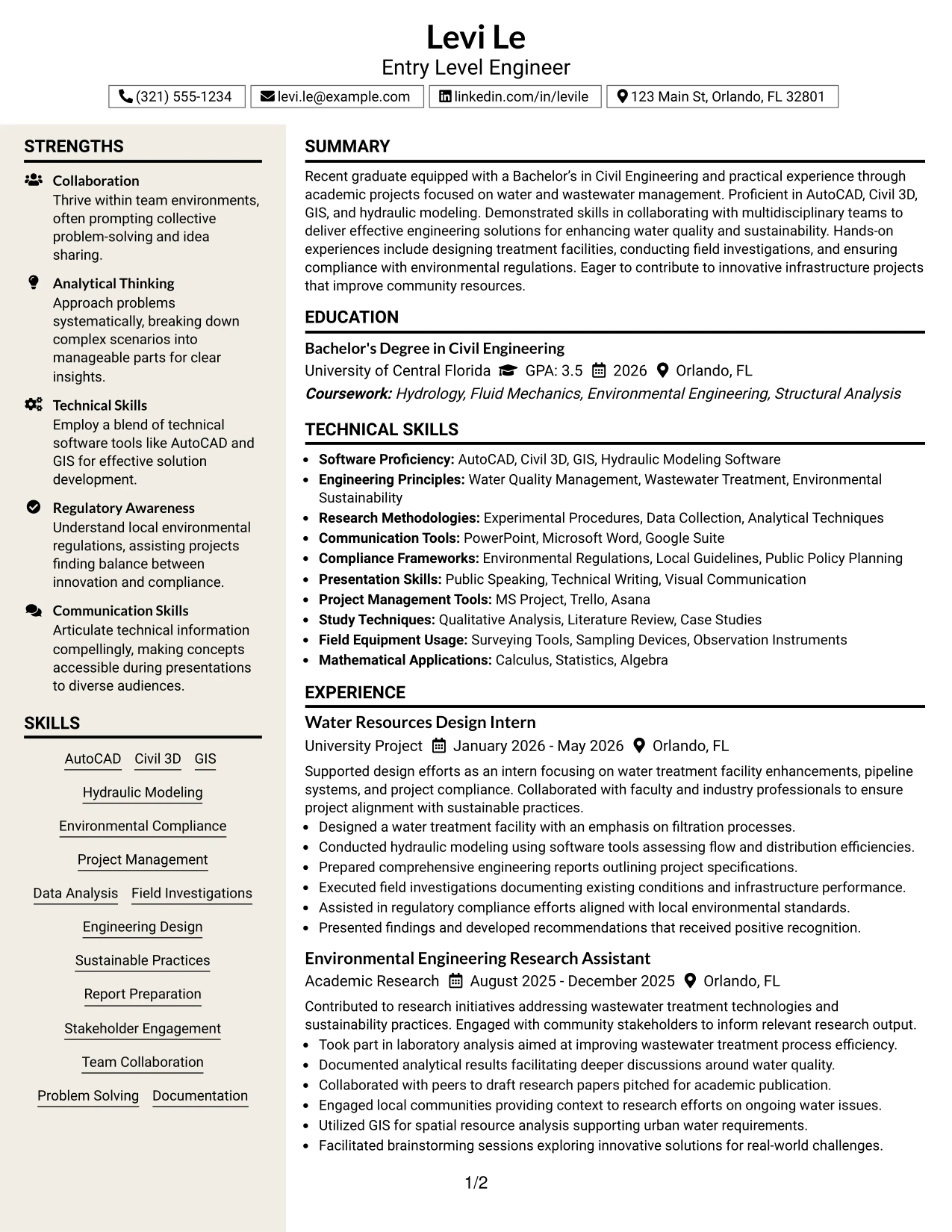 Resume Example Page 1