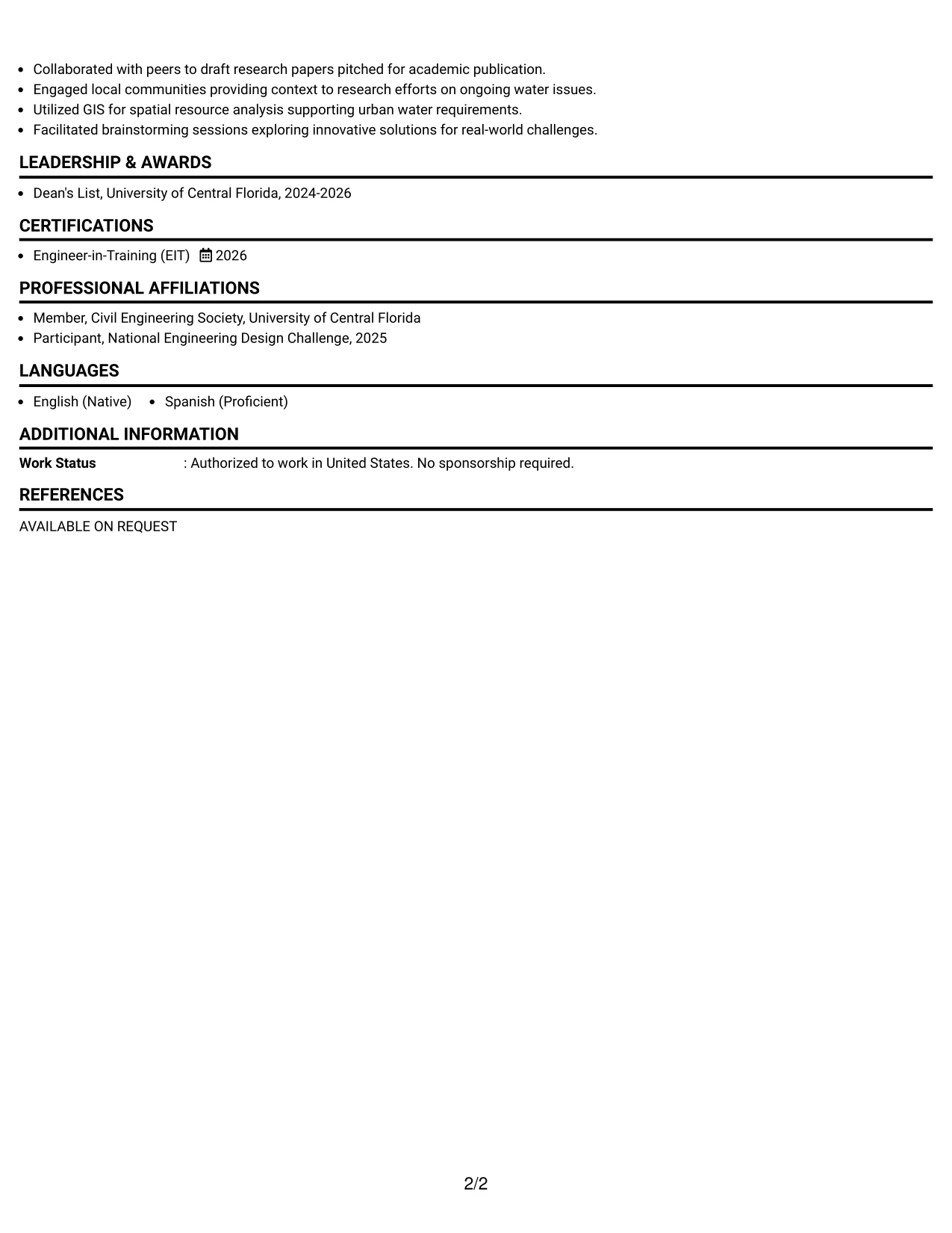 Resume Example Page 2
