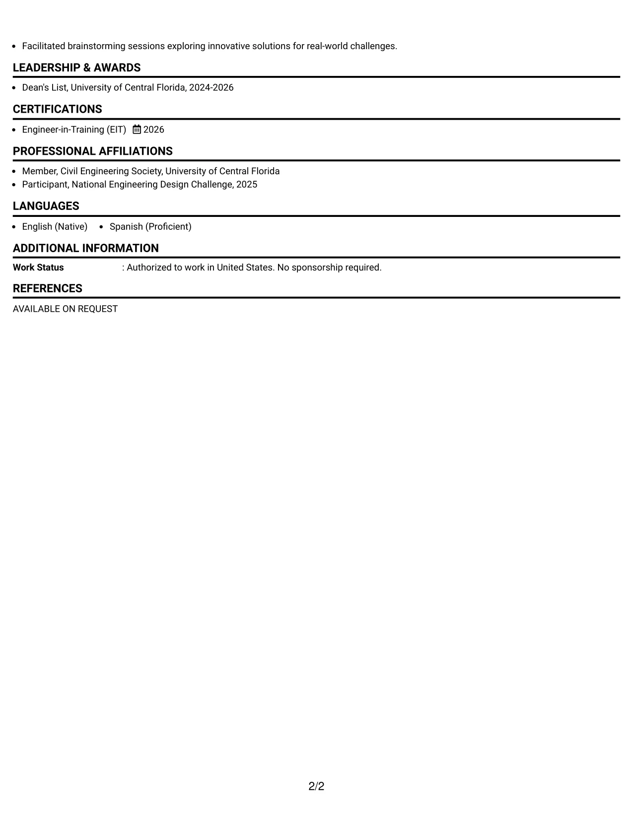 Resume Example Page 2