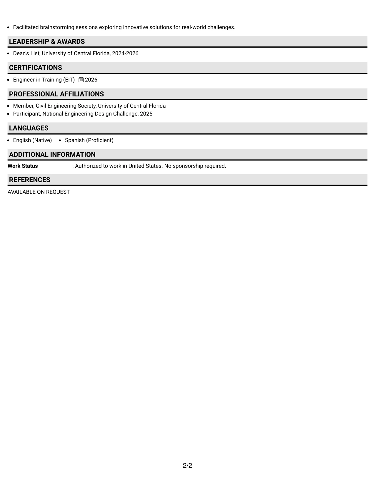 Resume Example Page 2