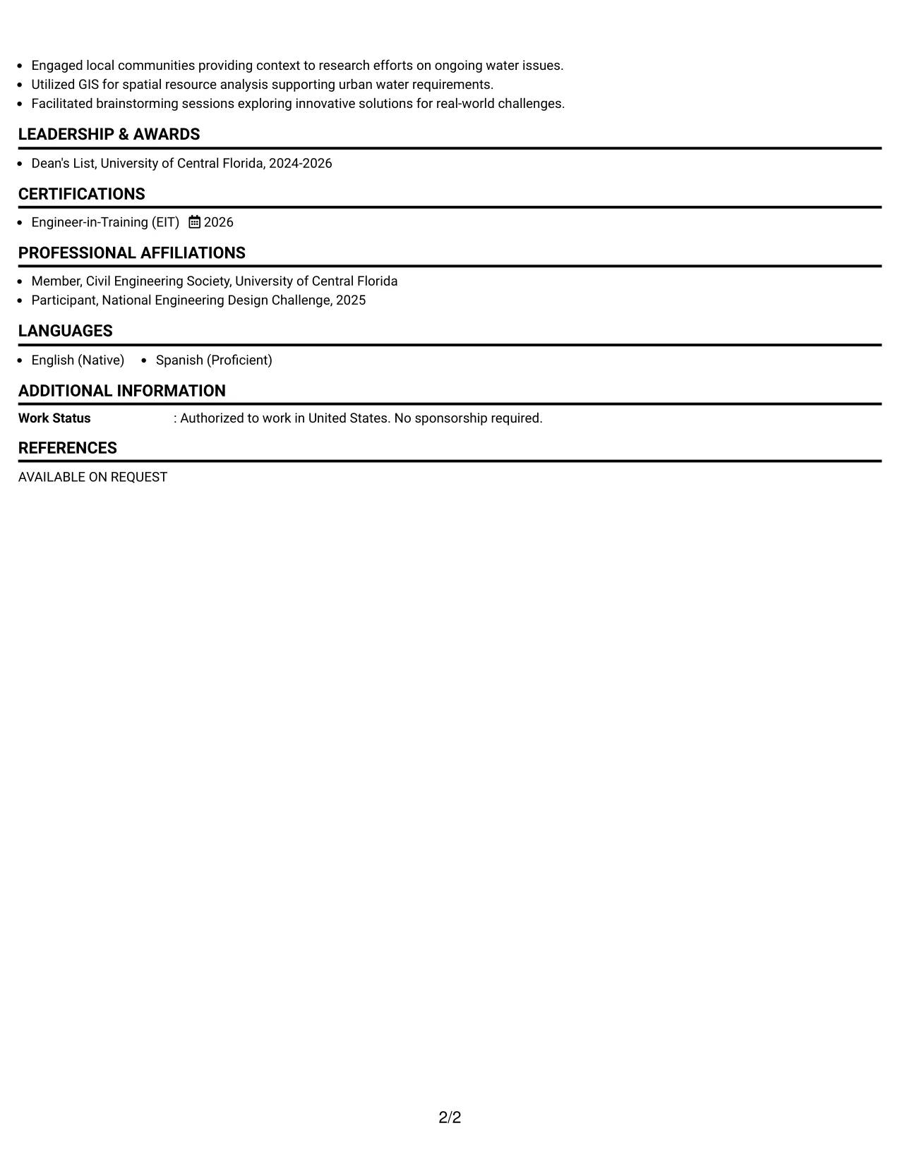Resume Example Page 2