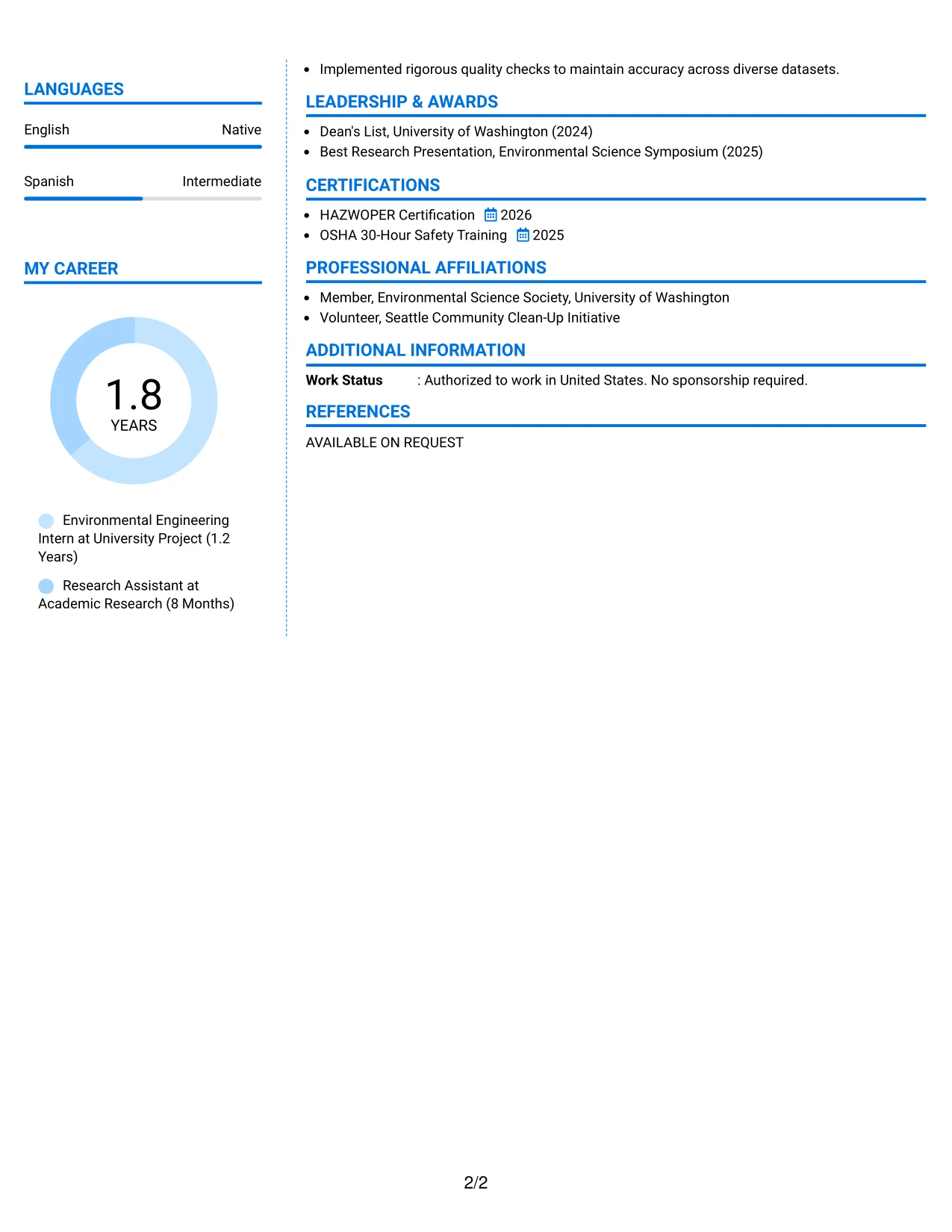 Resume Example Page 2