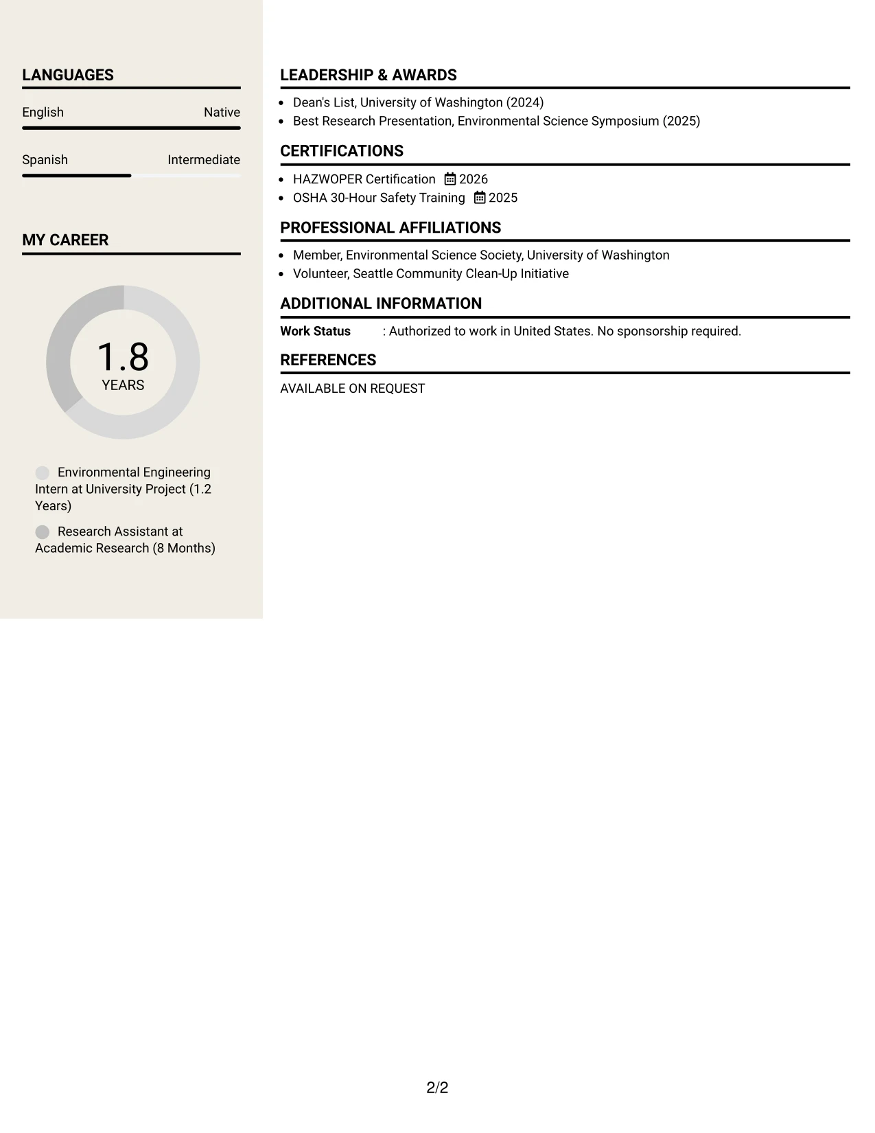 Resume Example Page 2