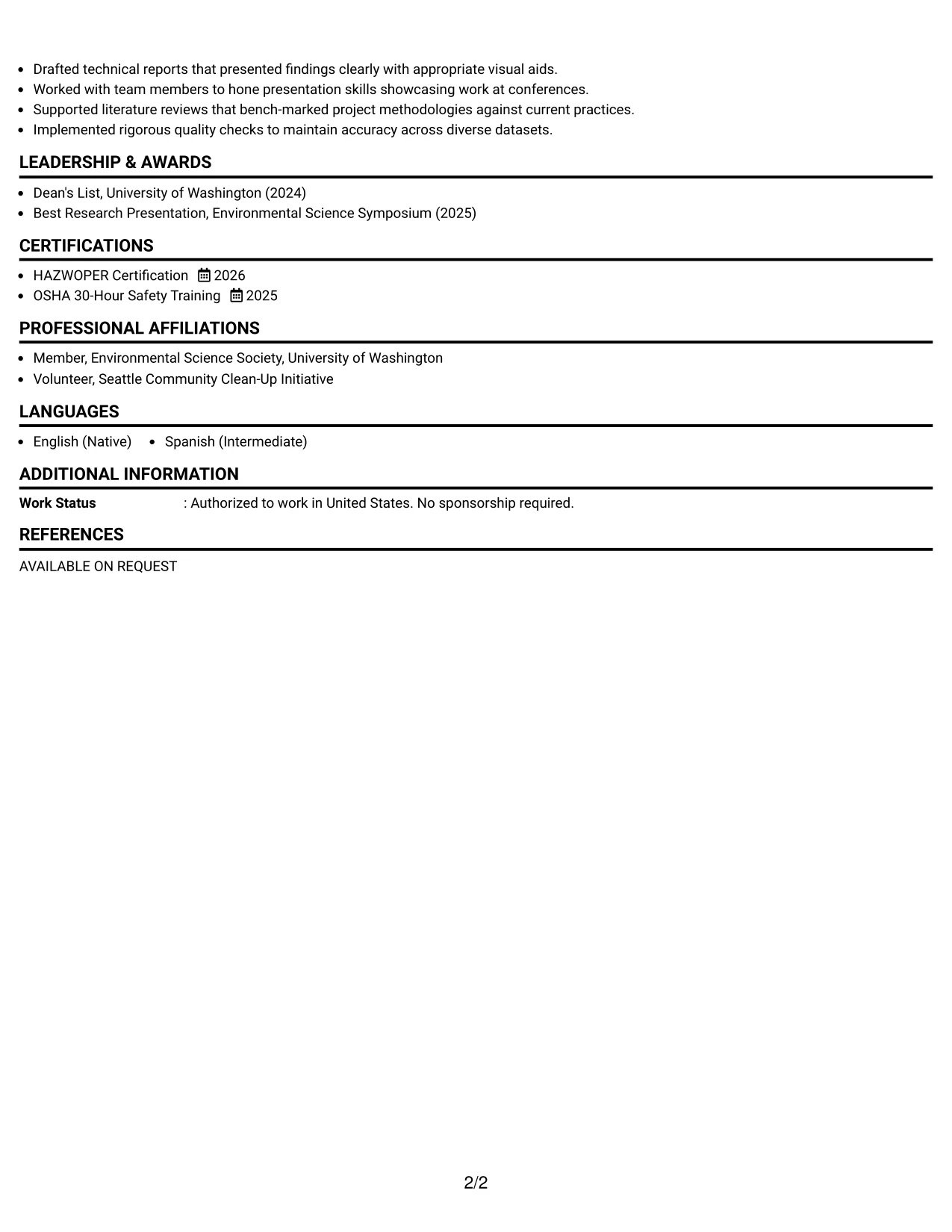 Resume Example Page 2