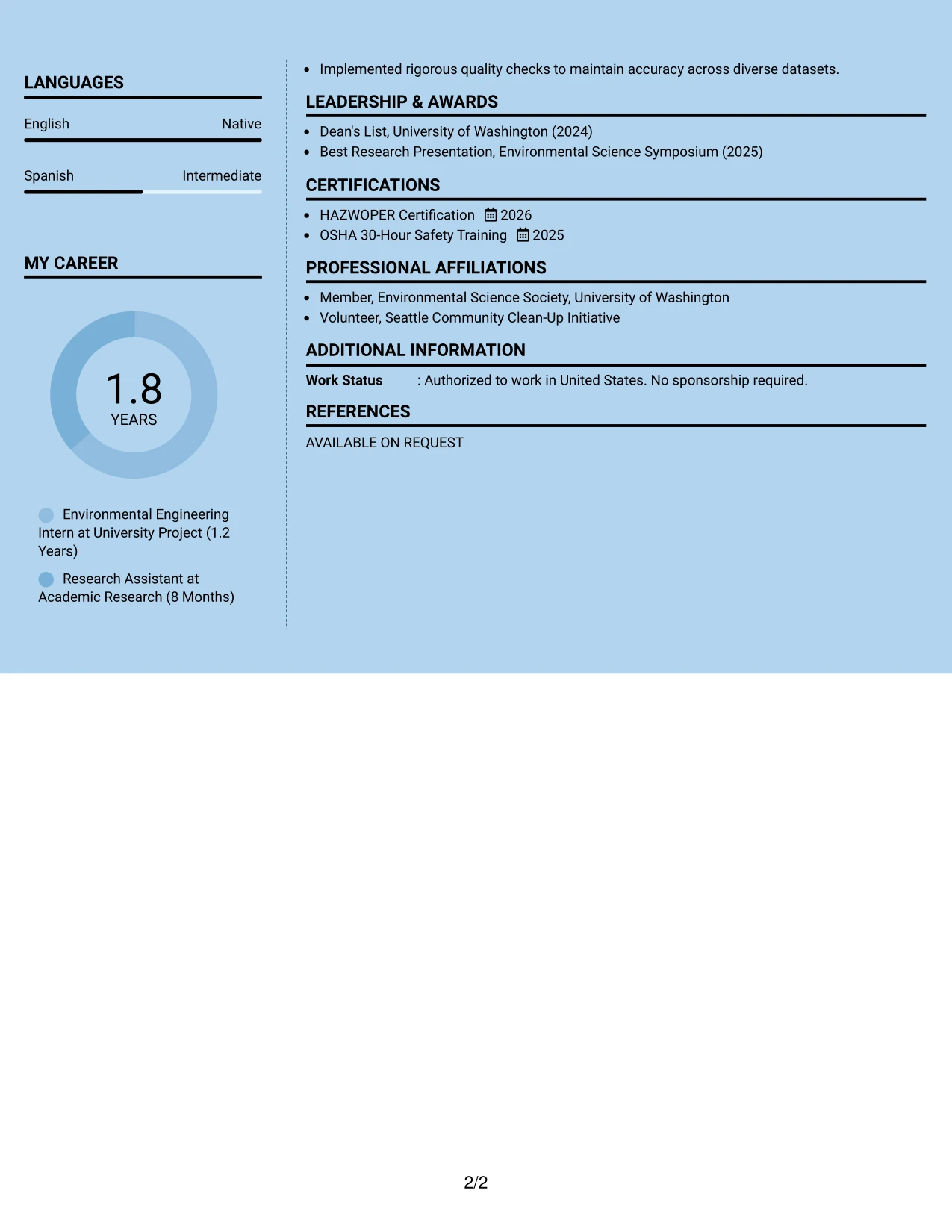 Resume Example Page 2