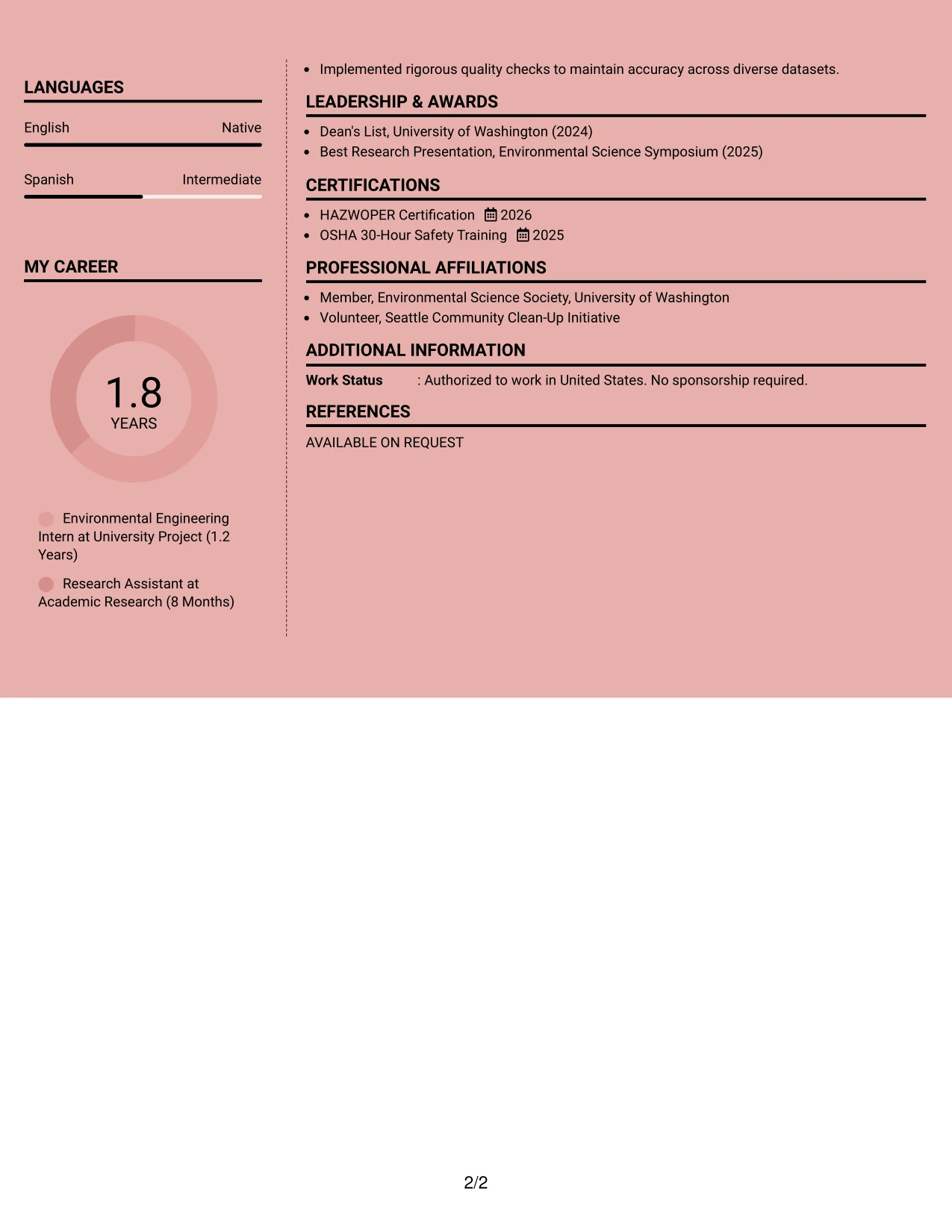 Resume Example Page 2