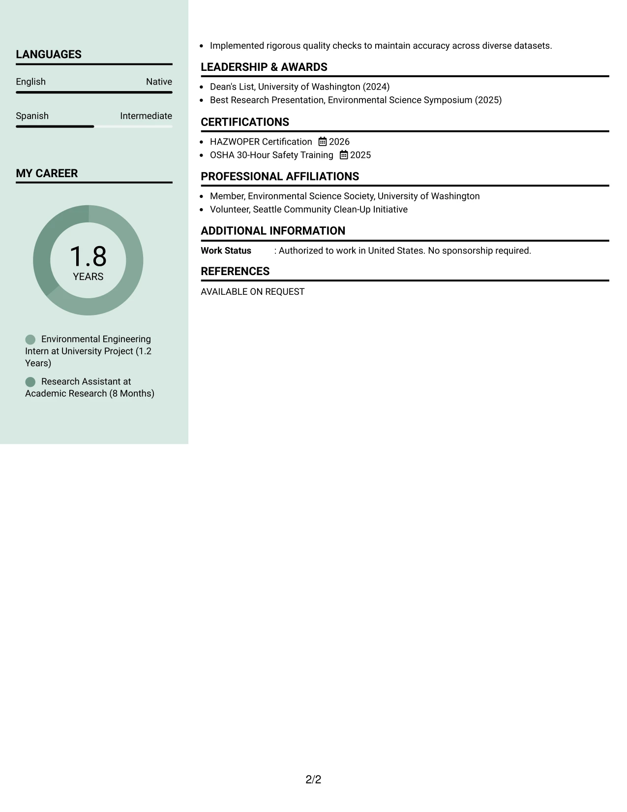 Resume Example Page 2