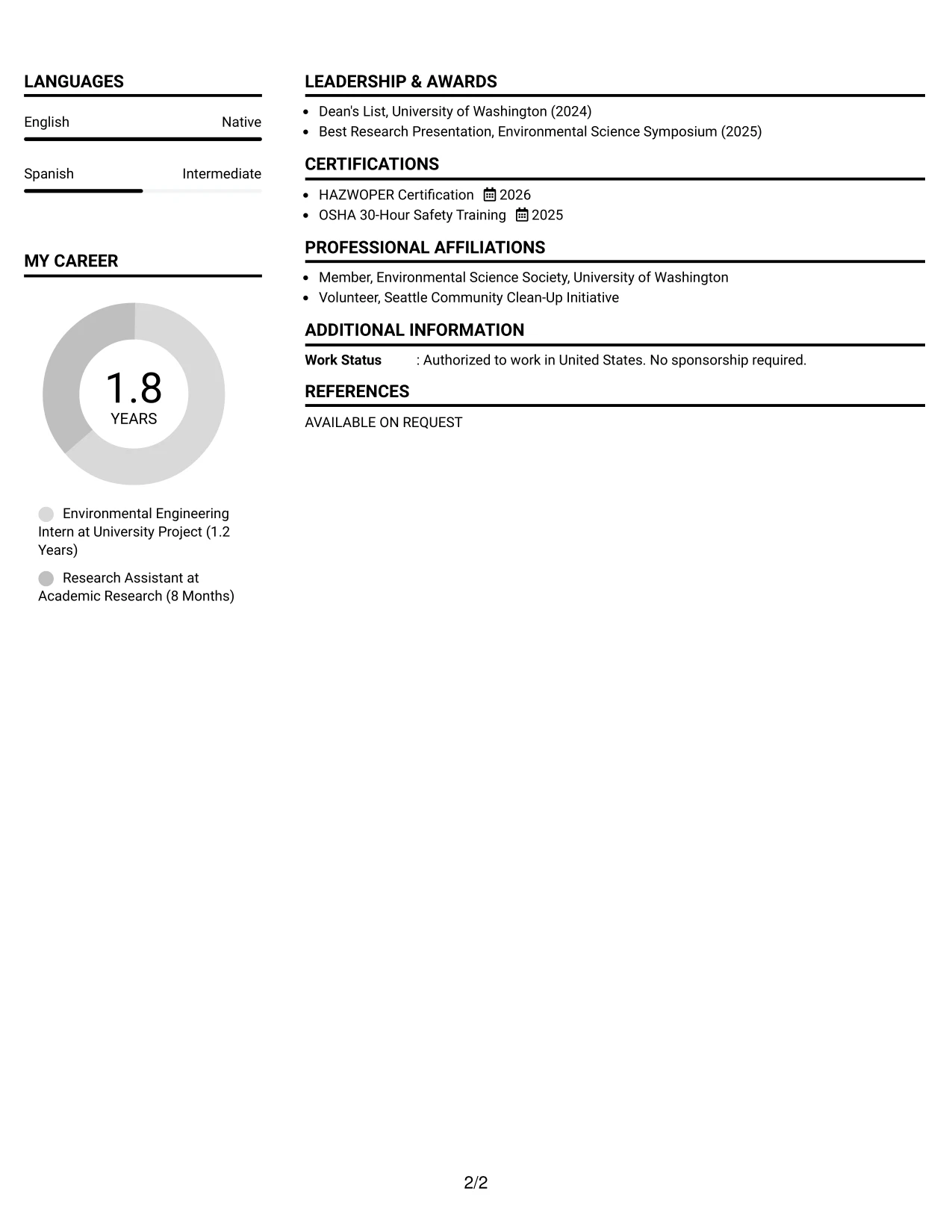Resume Example Page 2