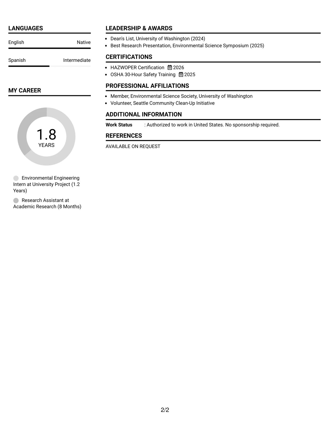 Resume Example Page 2