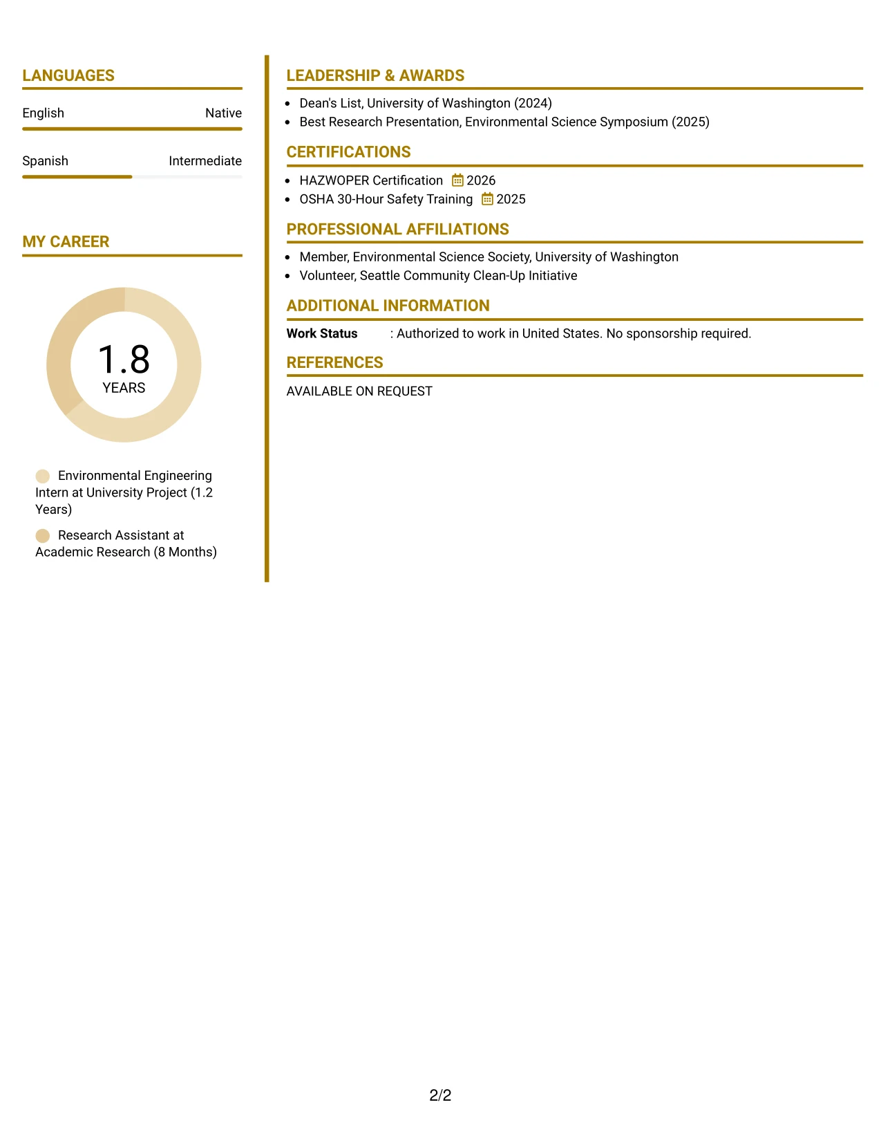 Resume Example Page 2