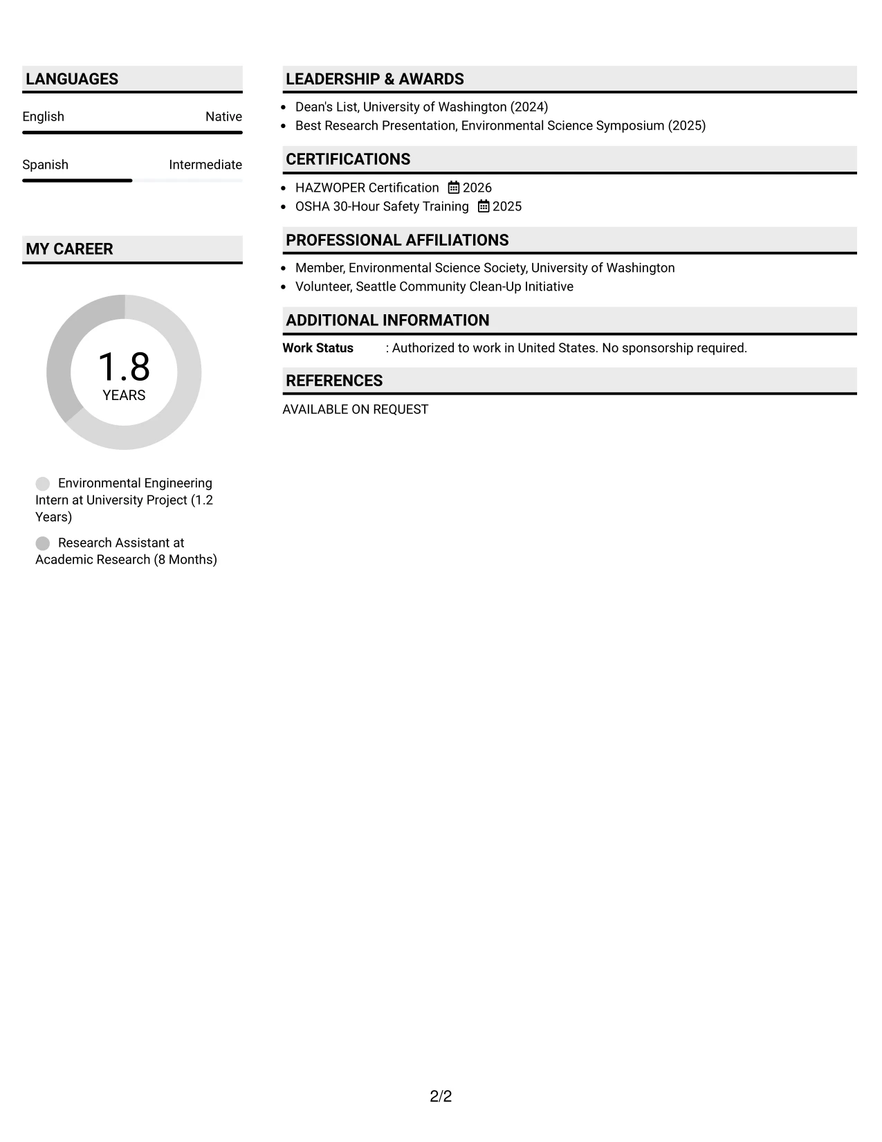 Resume Example Page 2
