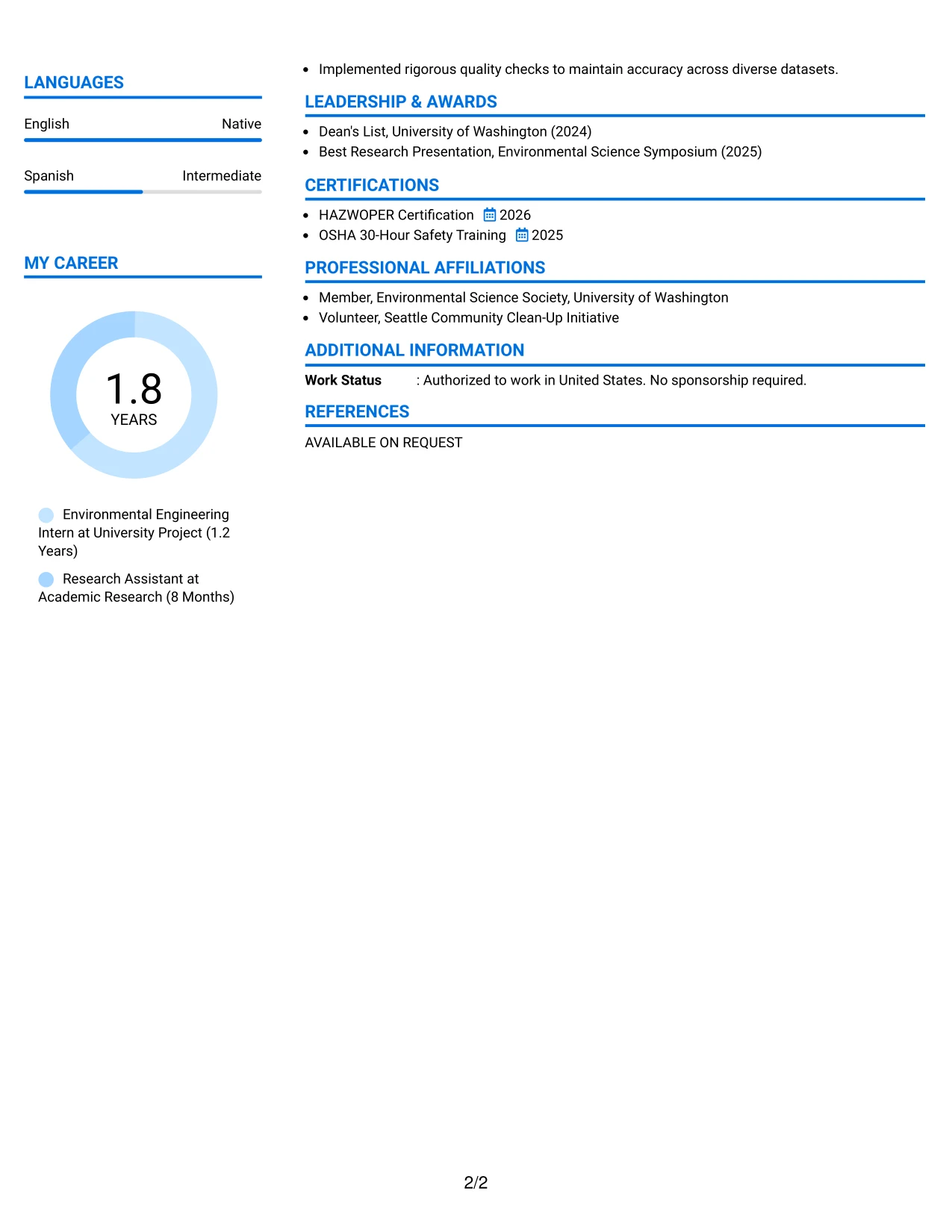 Resume Example Page 2