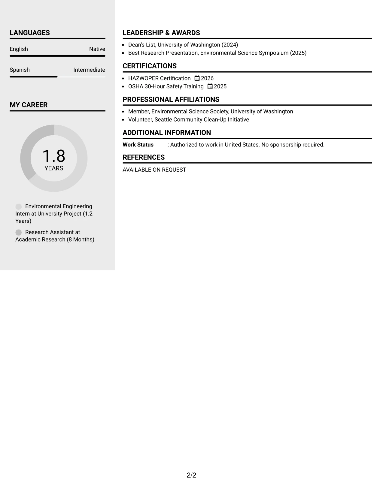 Resume Example Page 2