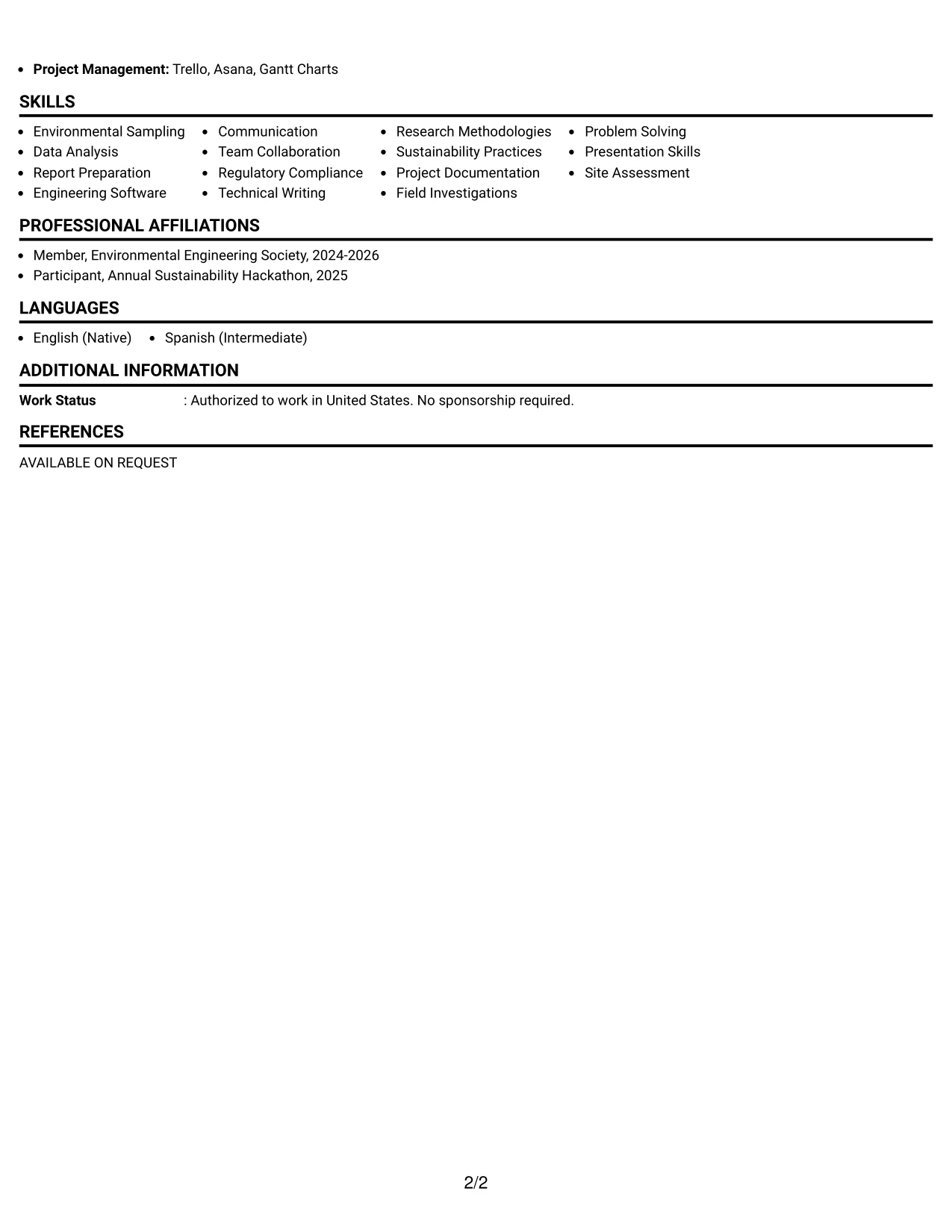 Resume Example Page 2